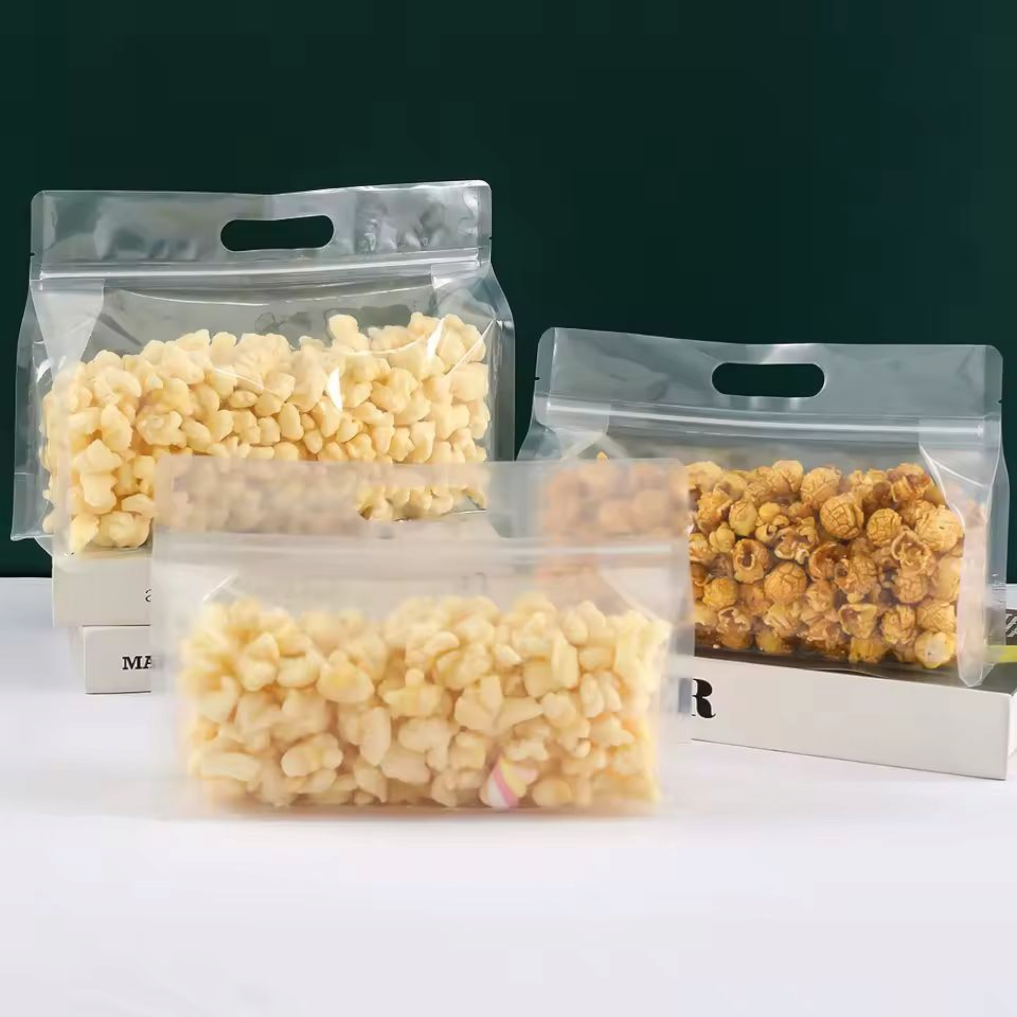 Food Grade Zip Lock Stand-Up Carry Pouch Plastic Bags - Octagon Landscape Transparent with Handle Flat Bottom Gusset 10pack Resealable