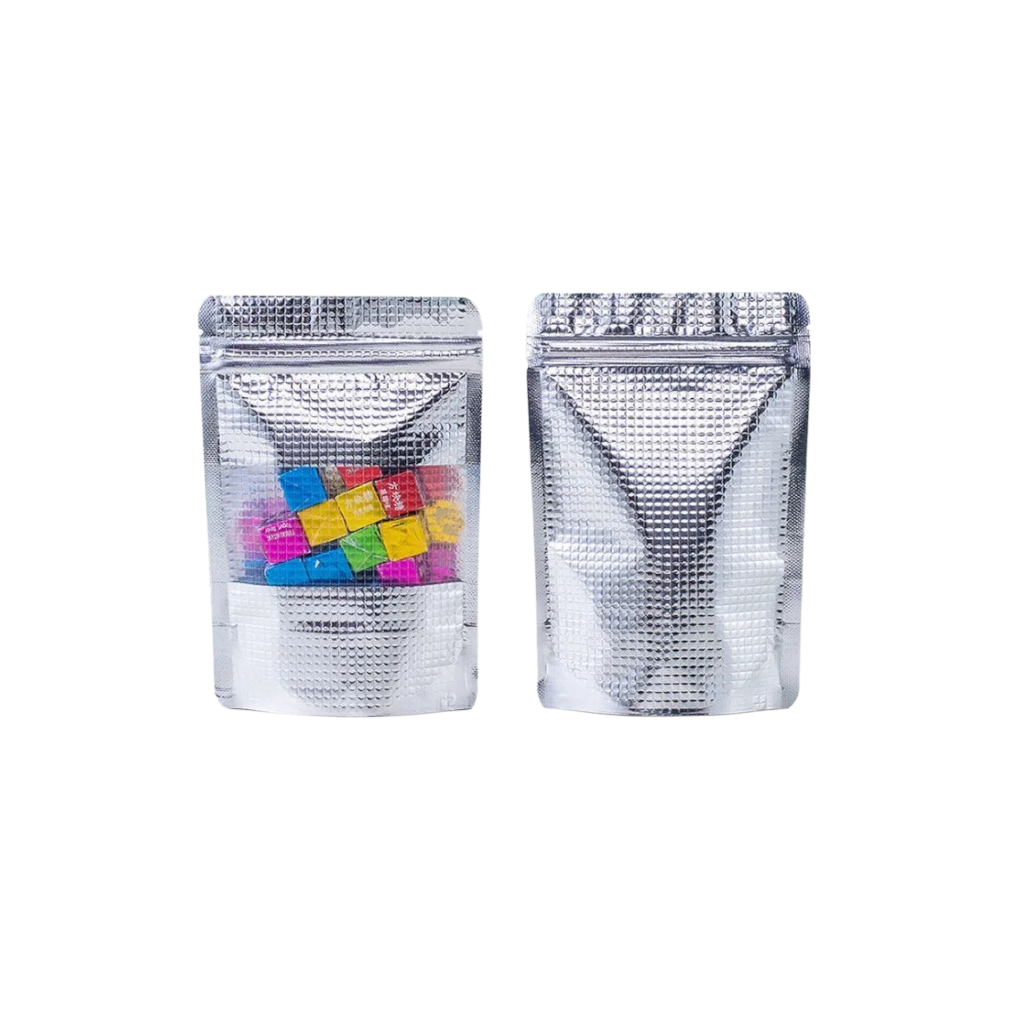 Aluminium Silver Embossed Metalized Zip Lock Resealable Stand-Up Foil Bag with Window 10pack