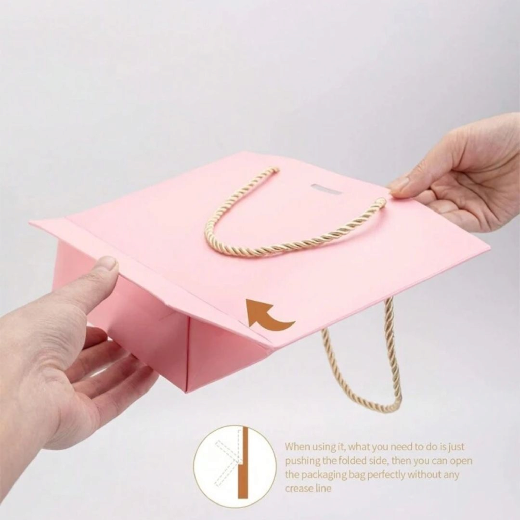 Designer Gift Paper Bag with Gold String Handle & Ribbon