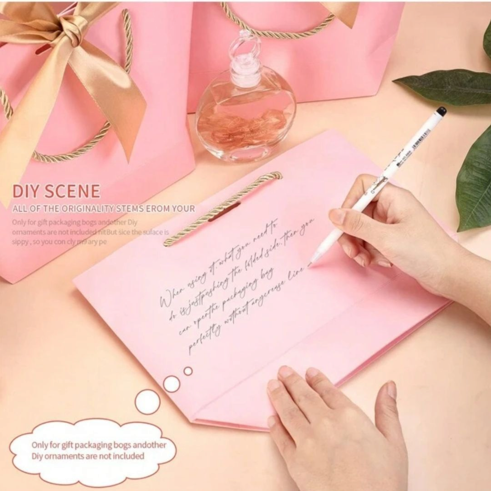 Designer Gift Paper Bag with Gold String Handle & Ribbon