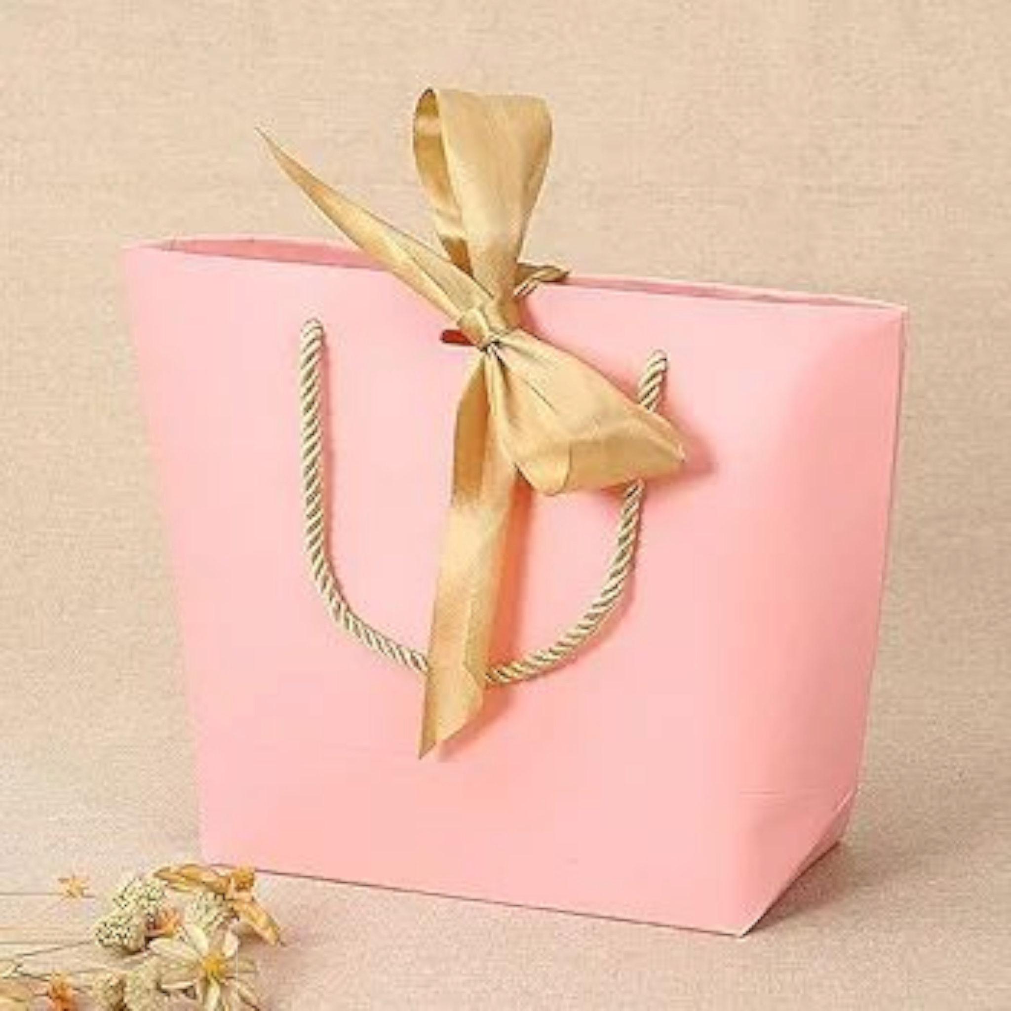Designer Gift Paper Bag with Gold String Handle & Ribbon