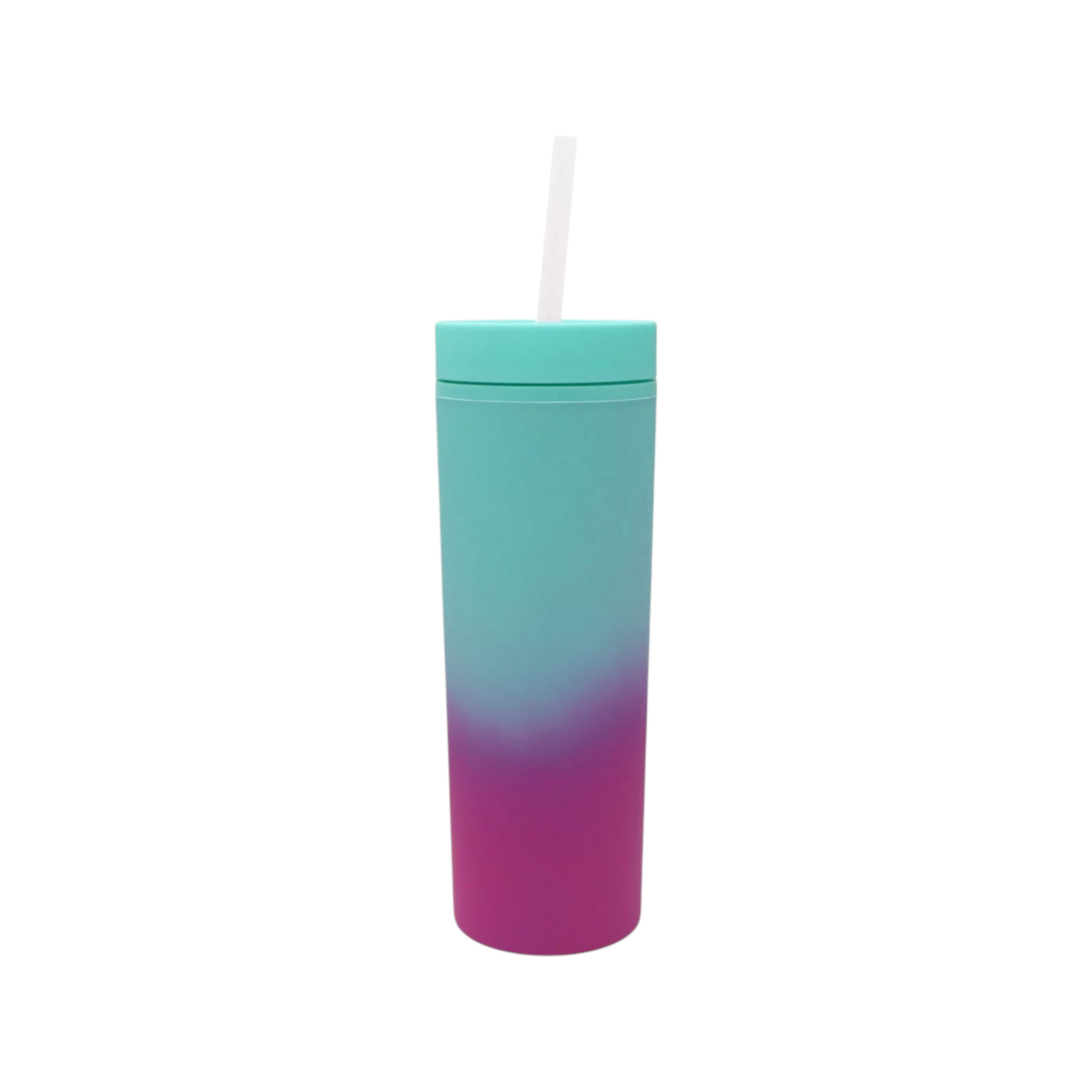 473ml Skinny Drinking Tumbler Pastel 2-Tone Acrylic Bottle Reusable with Lid & Straw 21x7cm