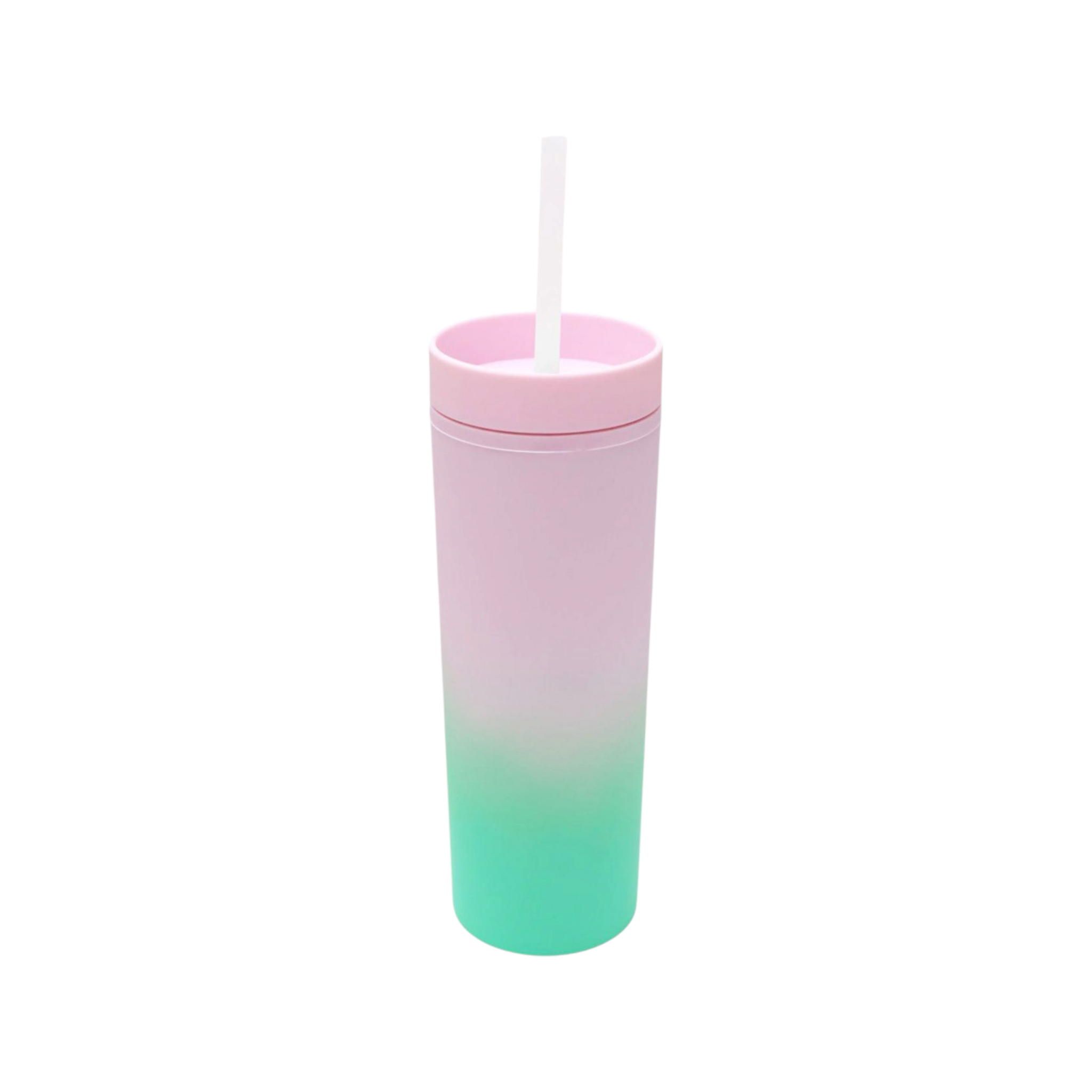 473ml Skinny Drinking Tumbler Pastel 2-Tone Acrylic Bottle Reusable with Lid & Straw 21x7cm