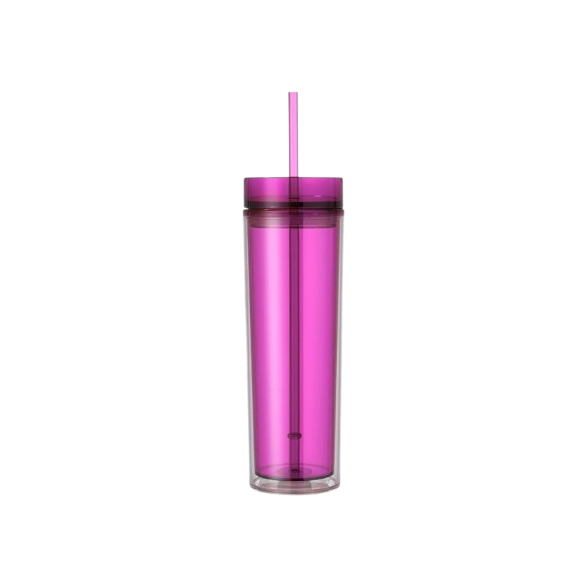 Skinny Drinking Tumbler 473ml Acrylic Transparent Color 7x21cm Reusable with Lid & Straw