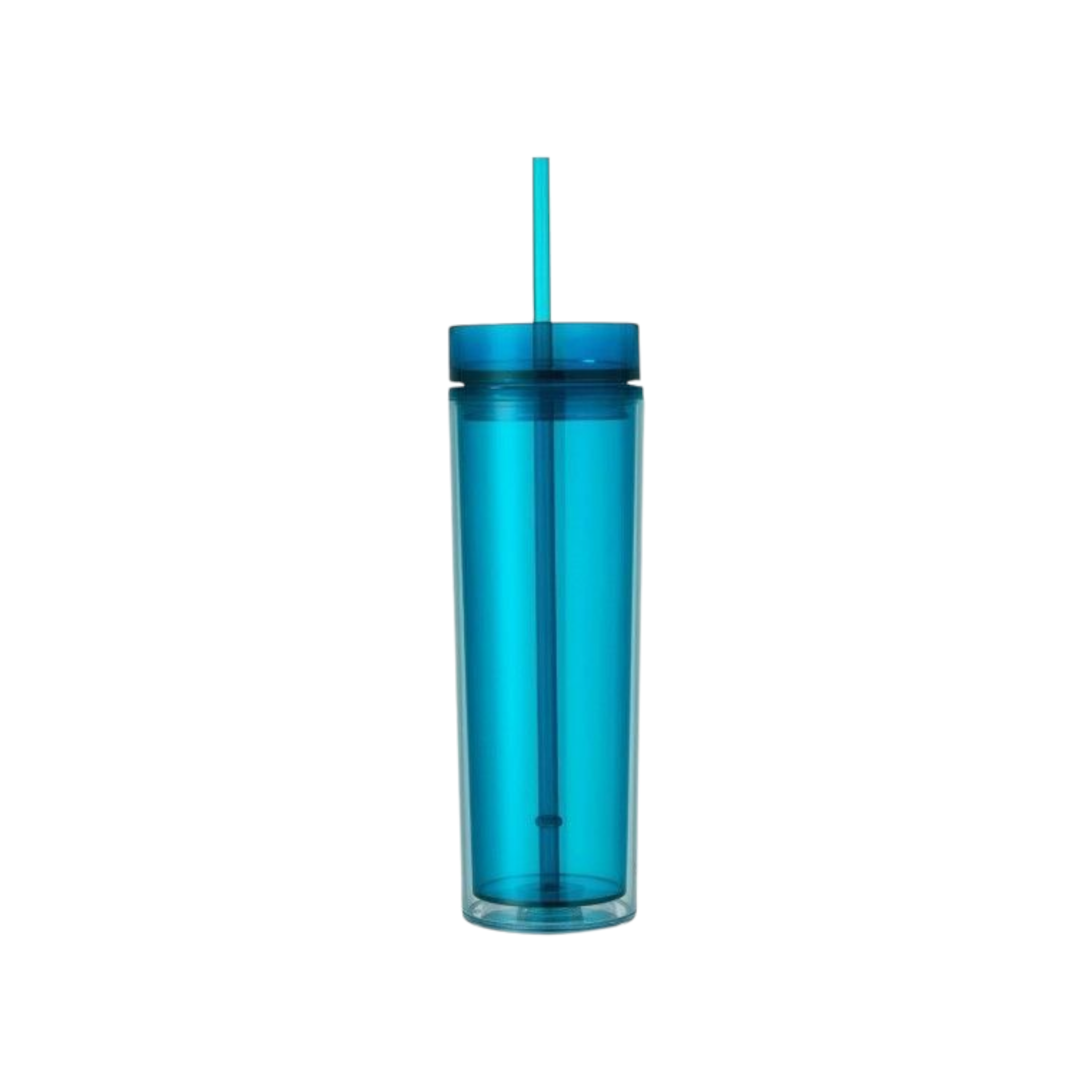 Skinny Drinking Tumbler 473ml Acrylic Transparent Color 7x21cm Reusable with Lid & Straw
