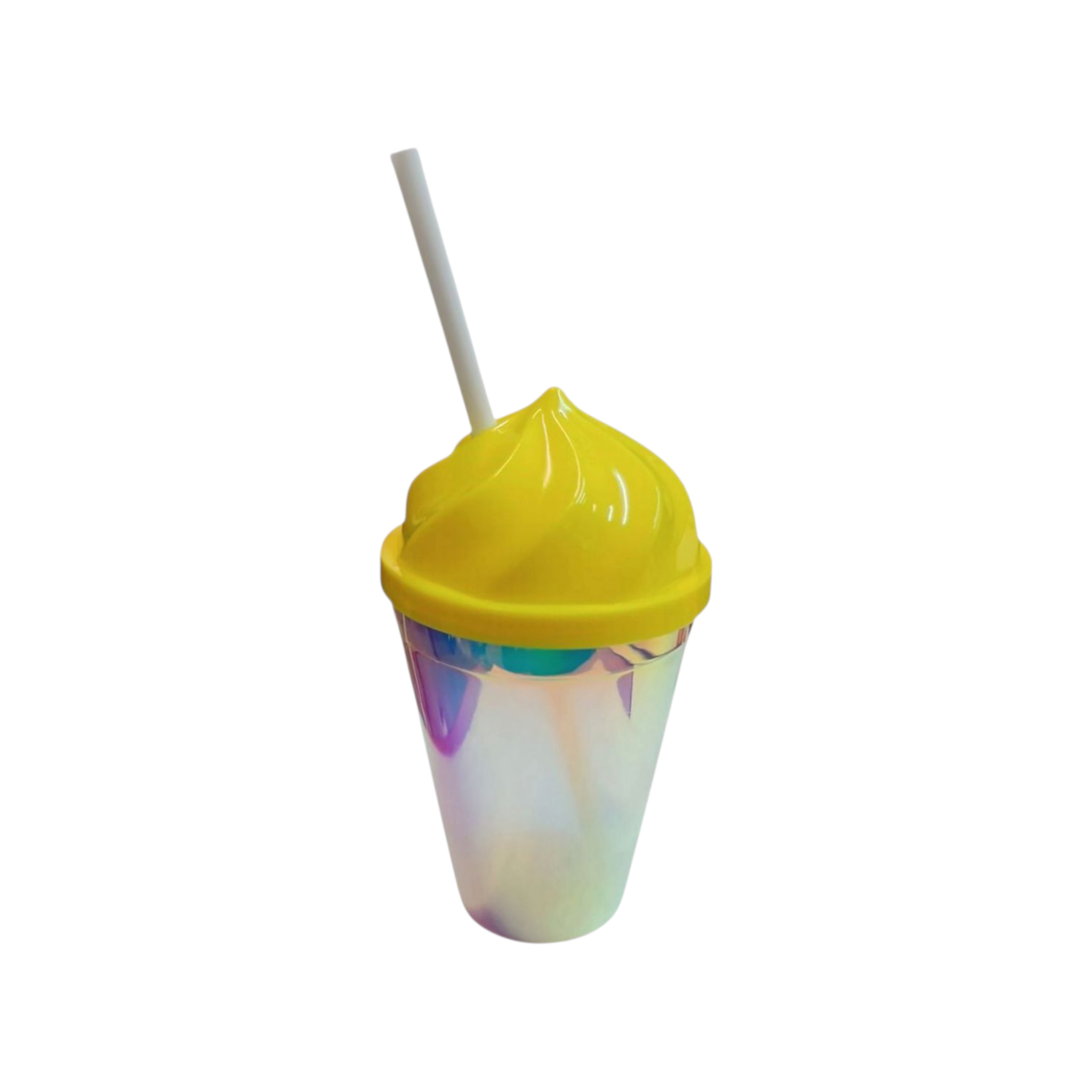 420ml Holographic Drinking Cup Tumbler 10x6cm with Ice cream Shaped Colour Lid & Straw