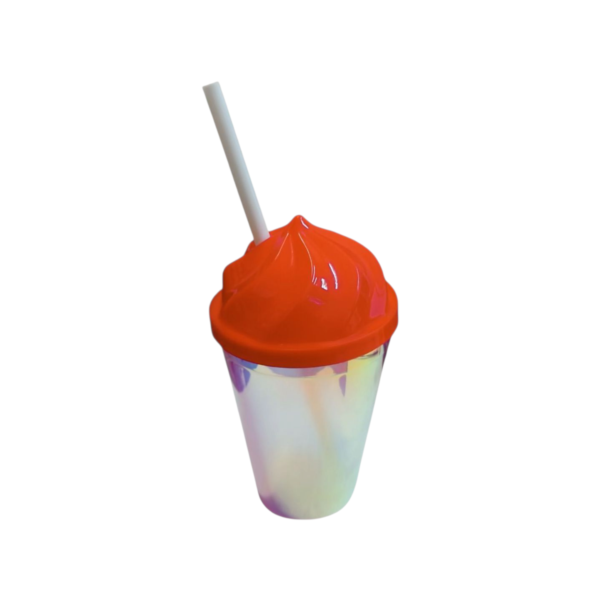 420ml Holographic Drinking Cup Tumbler 10x6cm with Ice cream Shaped Colour Lid & Straw