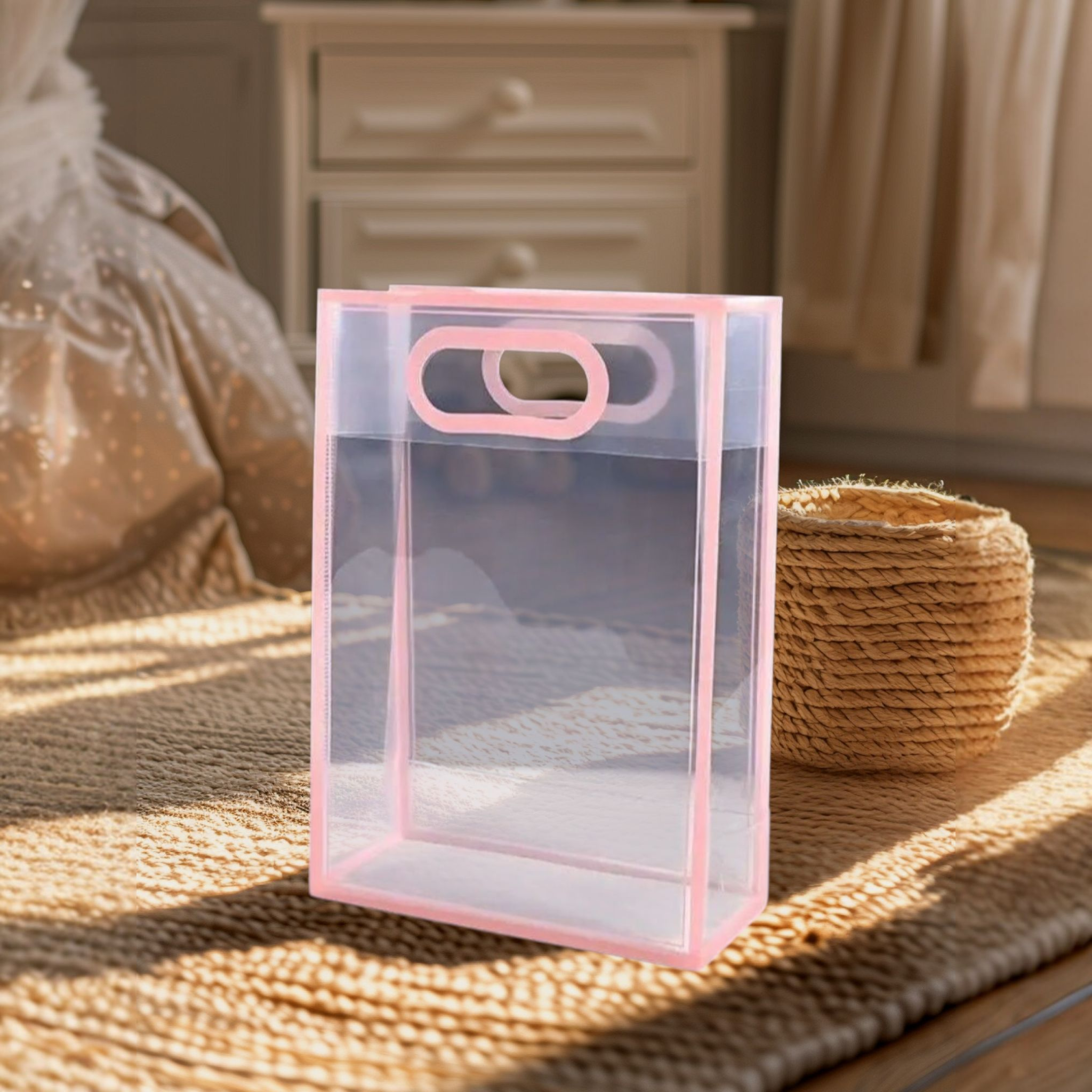 PVC Boutique Gift Shopping Bags with Color Border & Die Cut Handle 35x24x10cm