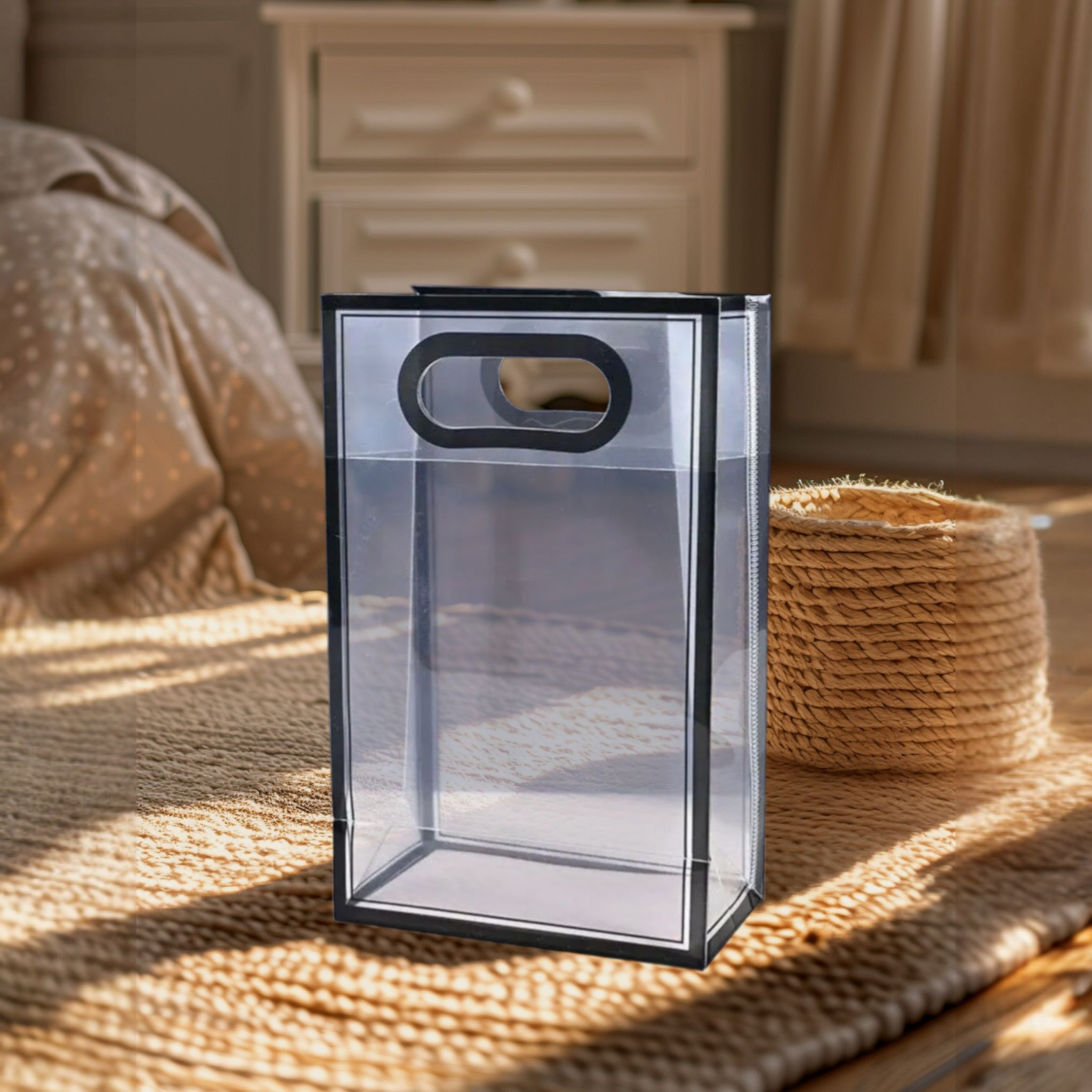 PVC Boutique Gift Shopping Bags with Color Border & Die Cut Handle 35x24x10cm