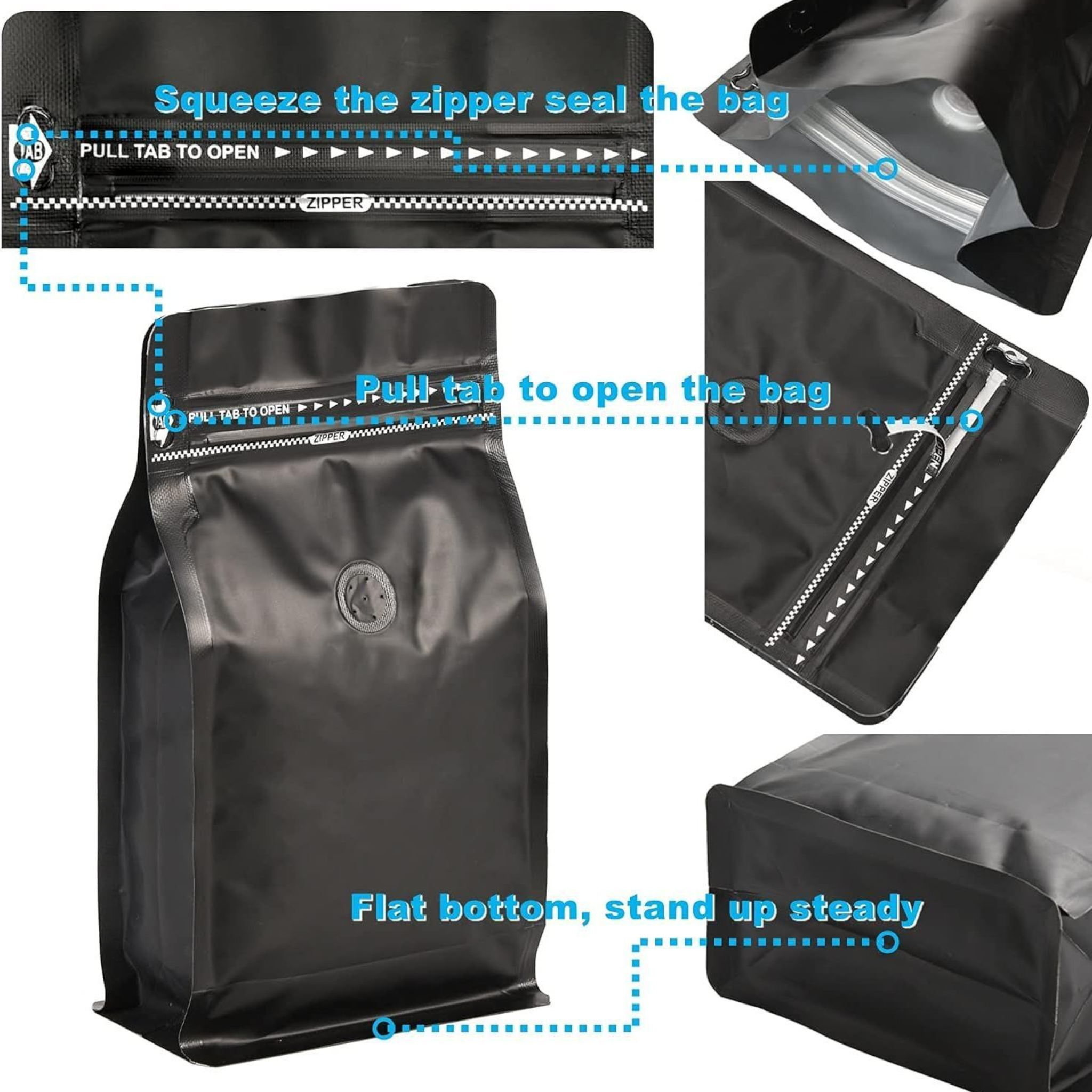 Aluminium Metalized Zip Lock Resealable Foil Stand Up Coffee Bags with No Window 10Pack