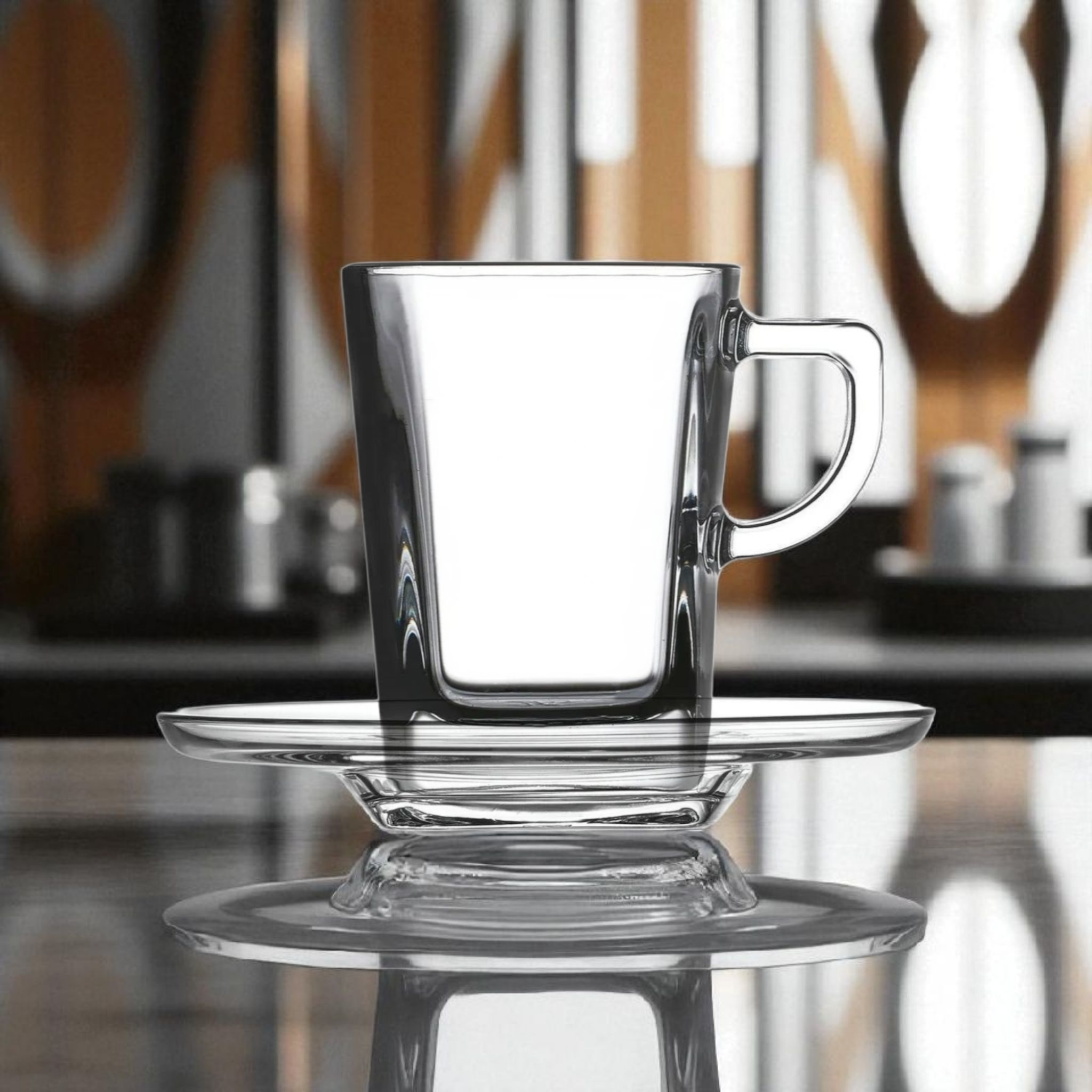 Pasabahce Carre Glass Espresso Coffee Cup 72ml & Saucer 6pc Set