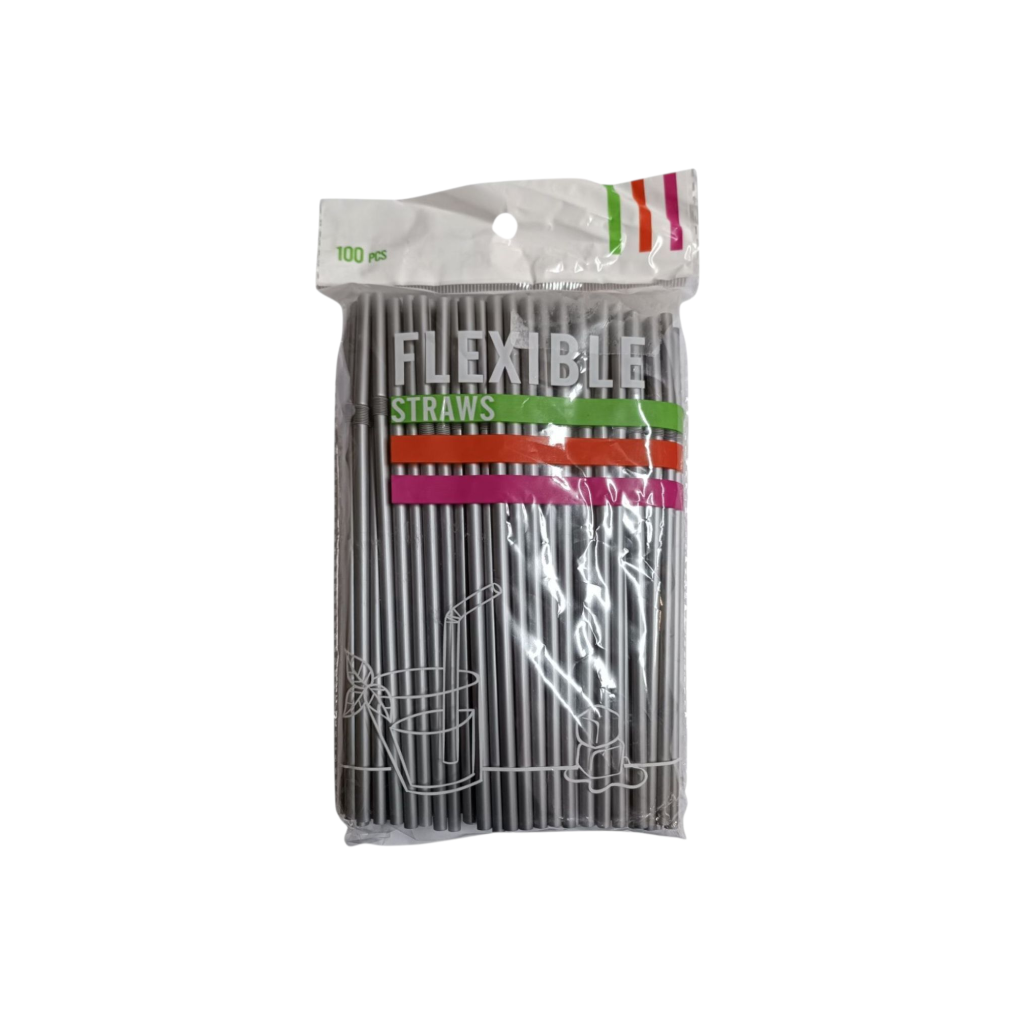 Flexible Bendy Straws Plastic 5mm 100pack