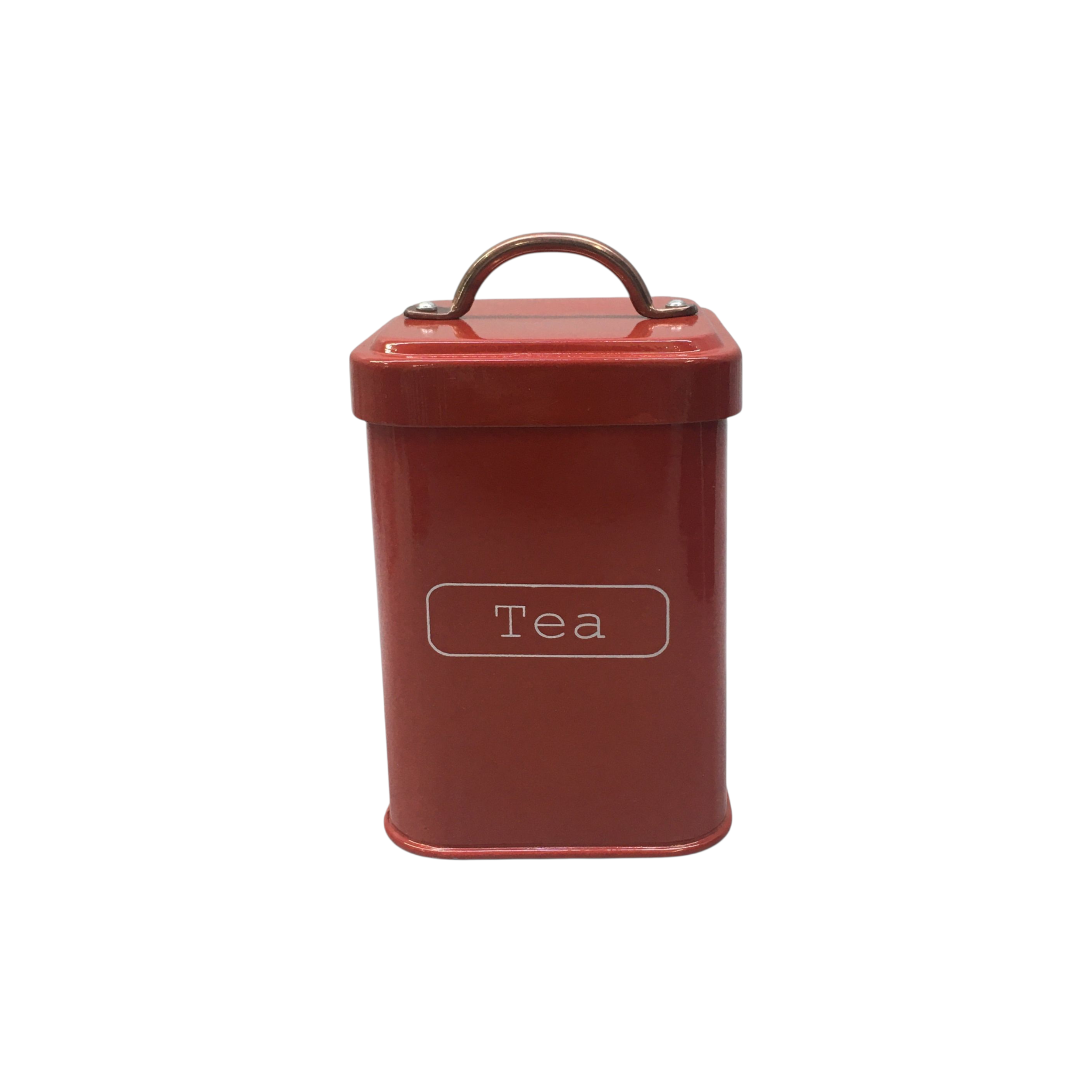 Storage Canister Tin Tea-Coffee-Sugar - Red with Bronze Handle