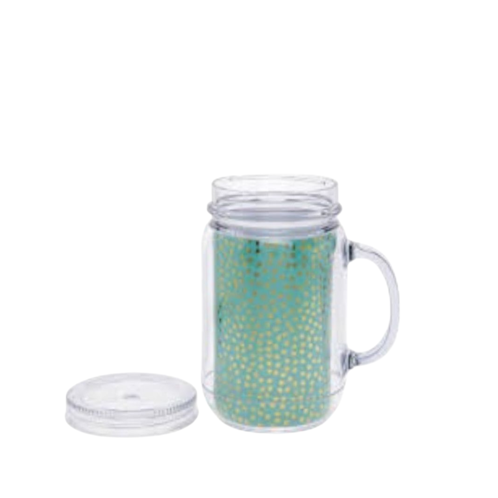 Acrylic Drinking Mason Jar Tumbler Mug with Straw 16.5x9cm Gold Heart Patterned
