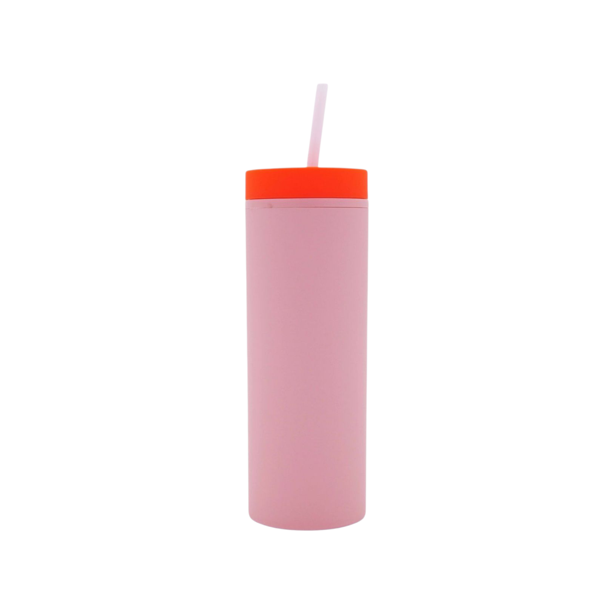 473ml Skinny Drinking Tumbler Acrylic Reusable with Inverted Color Lid and Straw 7x21cm