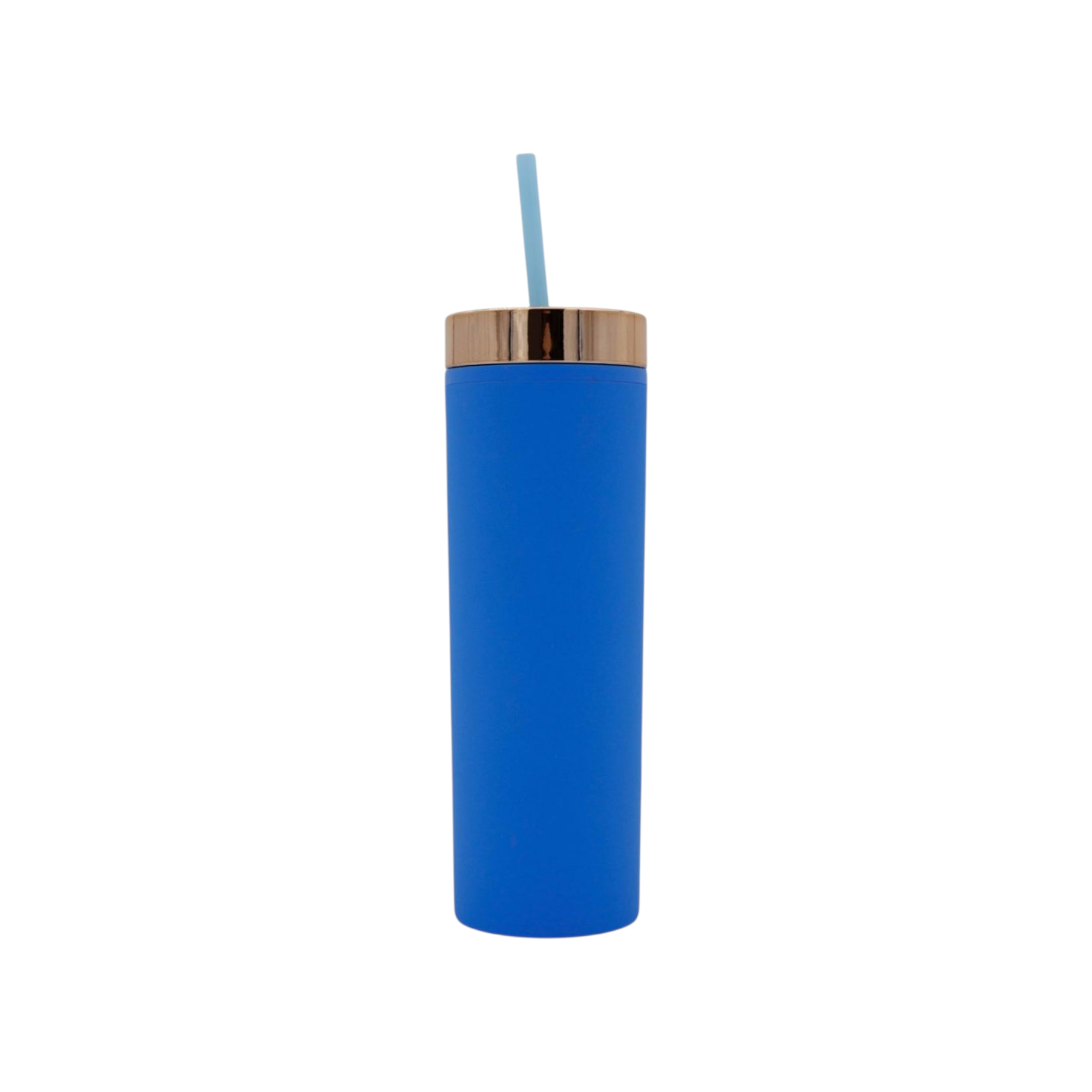 473ml Skinny Drinking Tumbler Acrylic Reusable with Rose Gold Lid & Straw 7x21cm