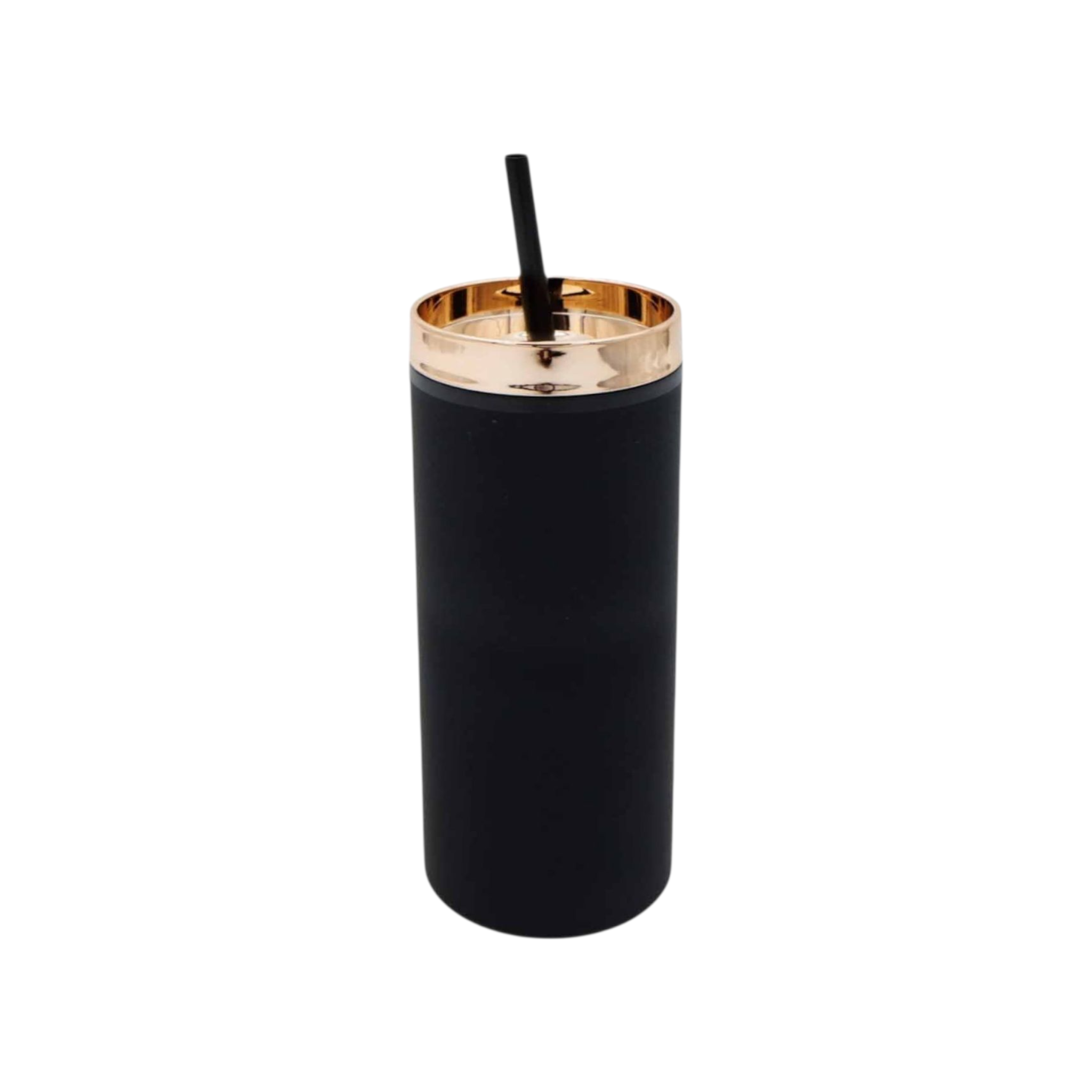 473ml Skinny Drinking Tumbler Acrylic Reusable with Rose Gold Lid & Straw 7x21cm