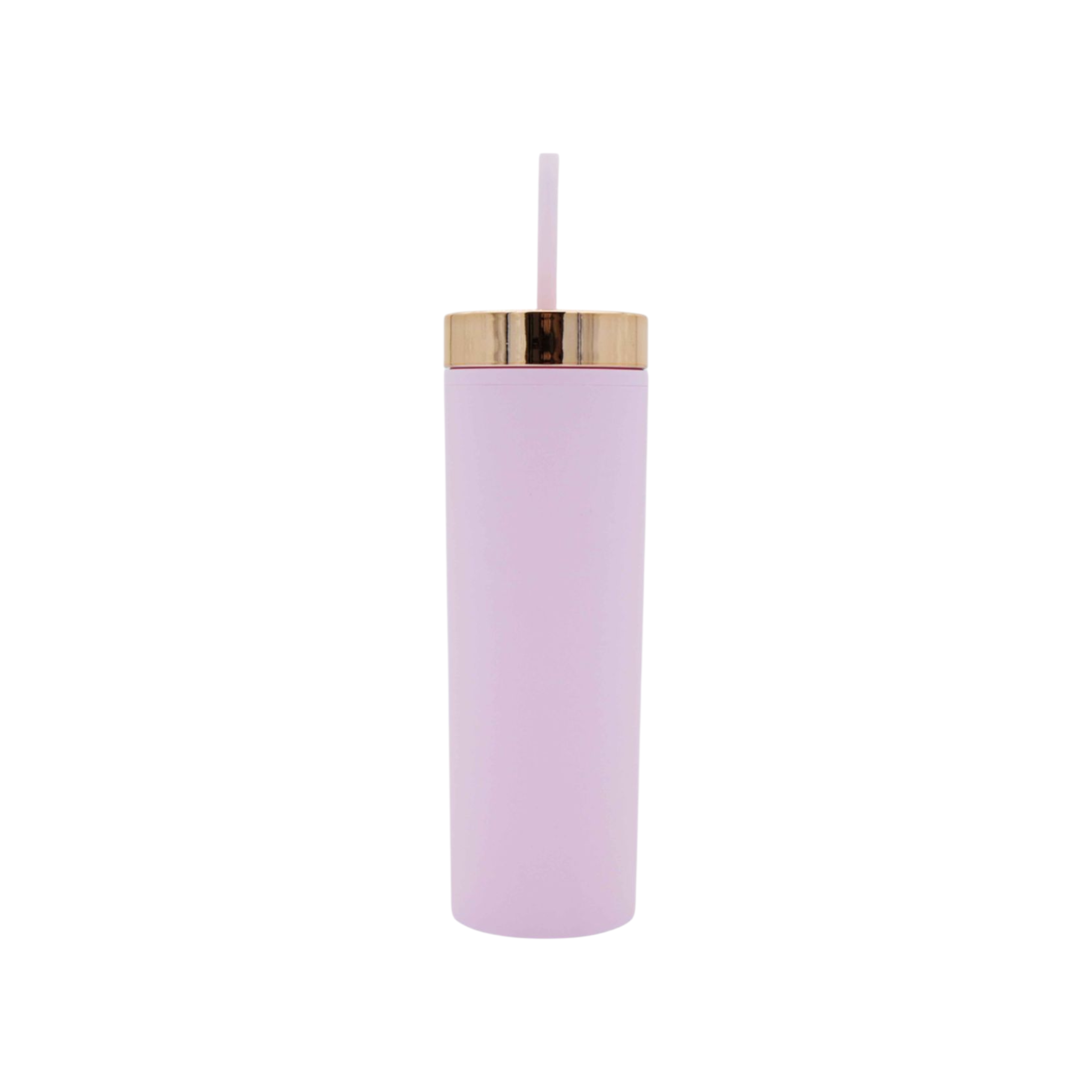 473ml Skinny Drinking Tumbler Acrylic Reusable with Rose Gold Lid & Straw 7x21cm