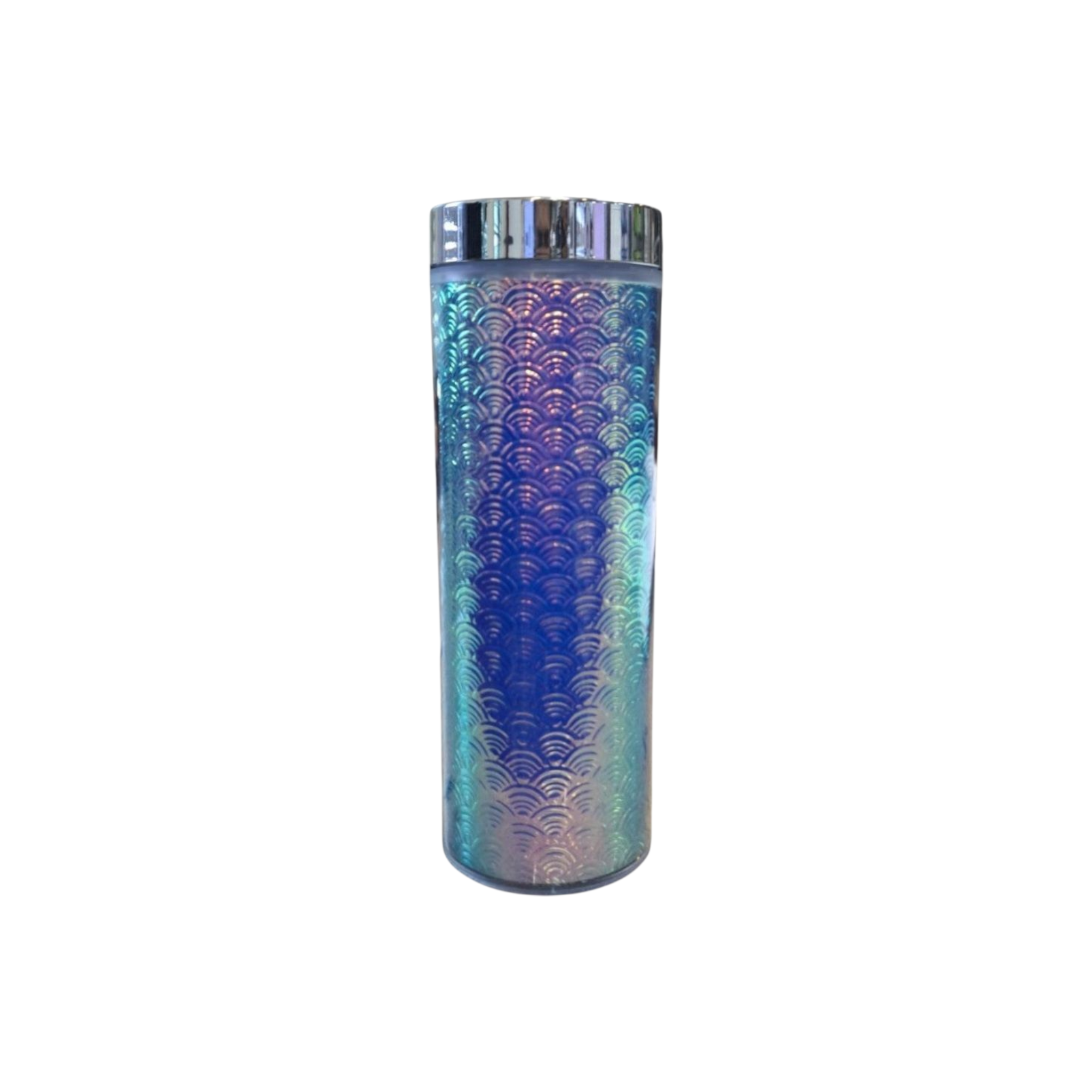 473ml Skinny Iridescent Drinking Tumbler Acrylic Reusable with Lid & Straw 21x7cm
