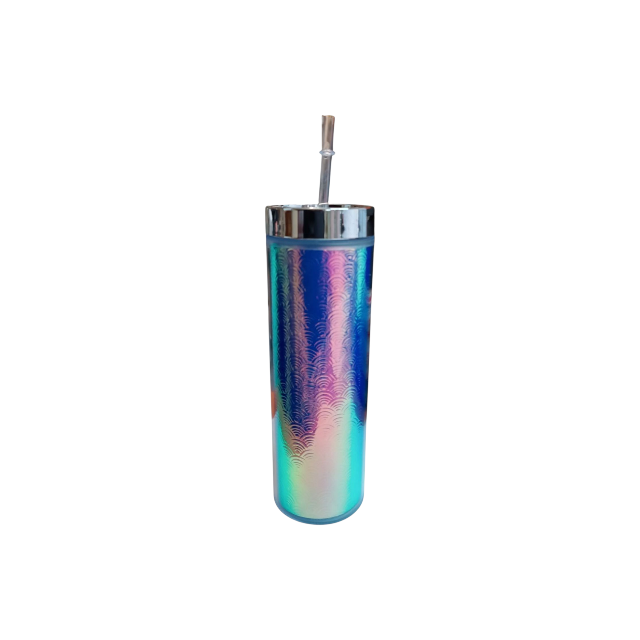 473ml Skinny Iridescent Drinking Tumbler Acrylic Reusable with Lid & Straw 21x7cm
