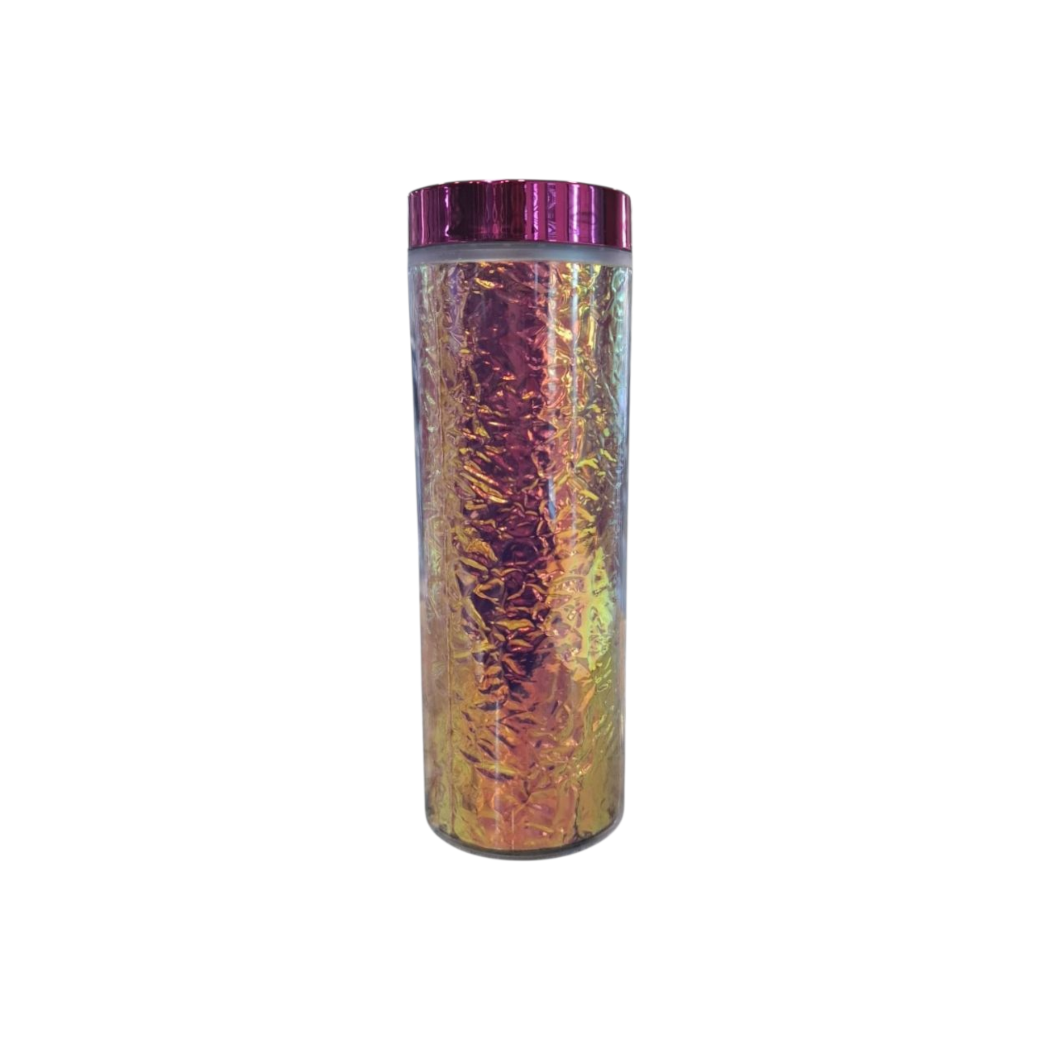 473ml Skinny Iridescent Drinking Tumbler Acrylic Reusable with Lid & Straw 21x7cm
