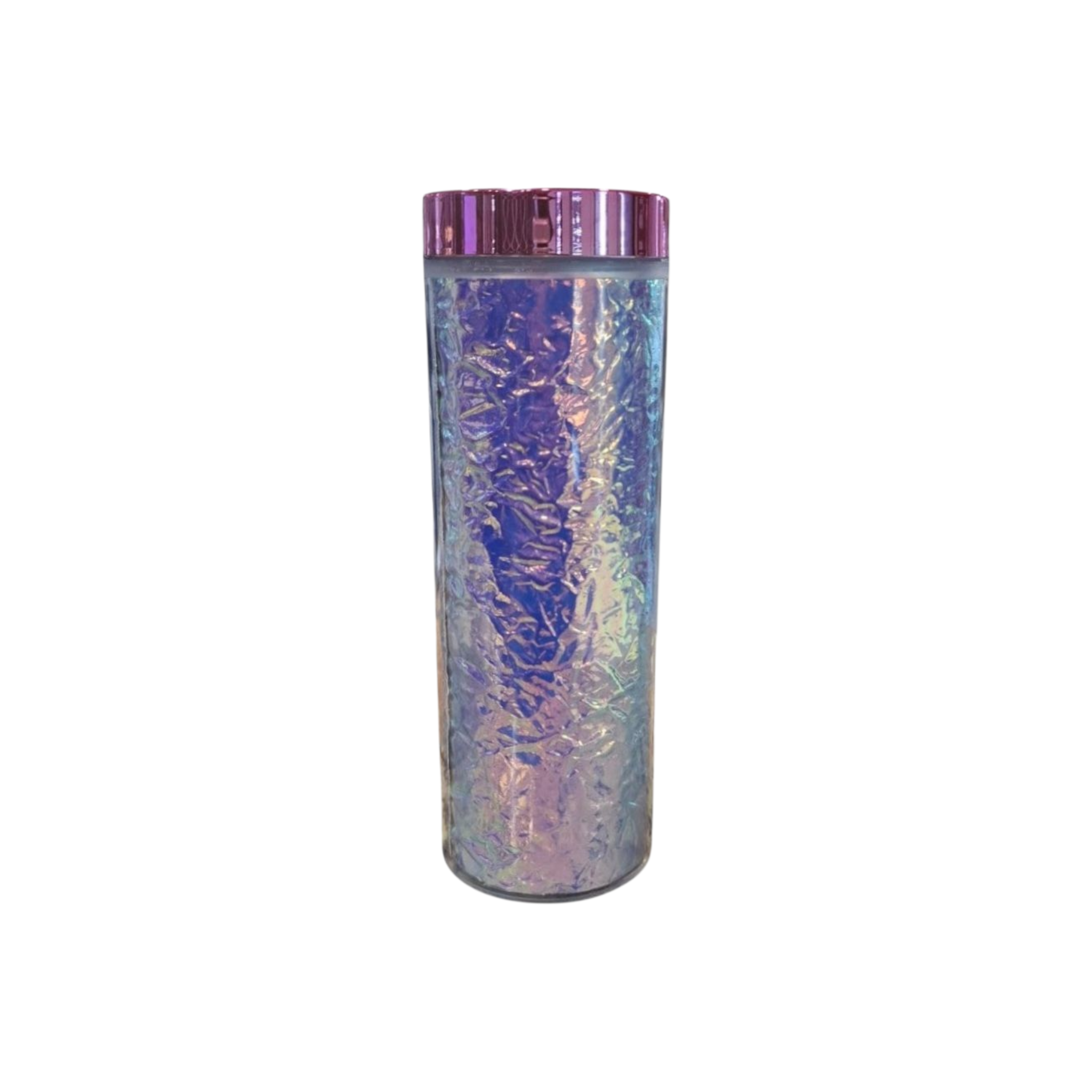 473ml Skinny Iridescent Drinking Tumbler Acrylic Reusable with Lid & Straw 21x7cm