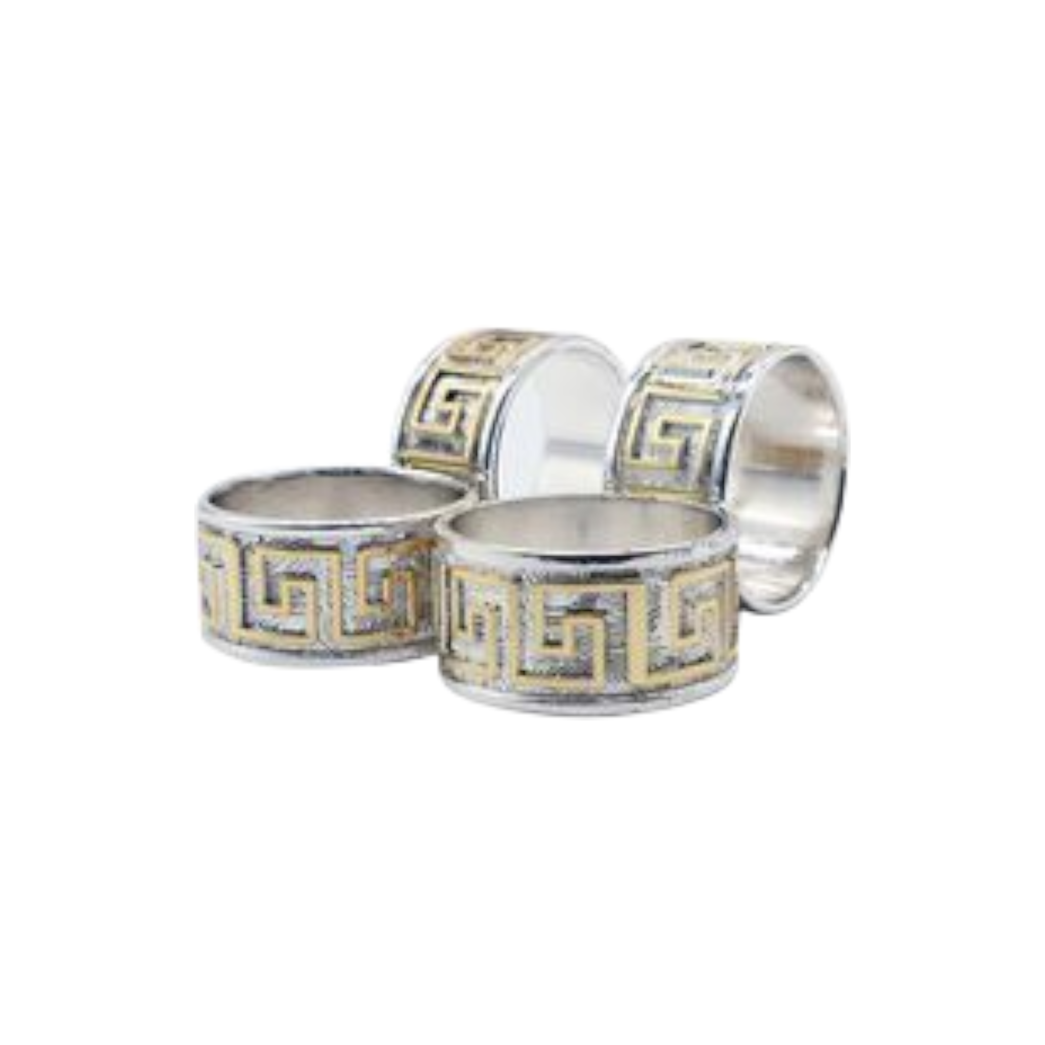 Diamond Napkin Ring Holders Silver with Gold Stainless Steel 4pc Set SGN798