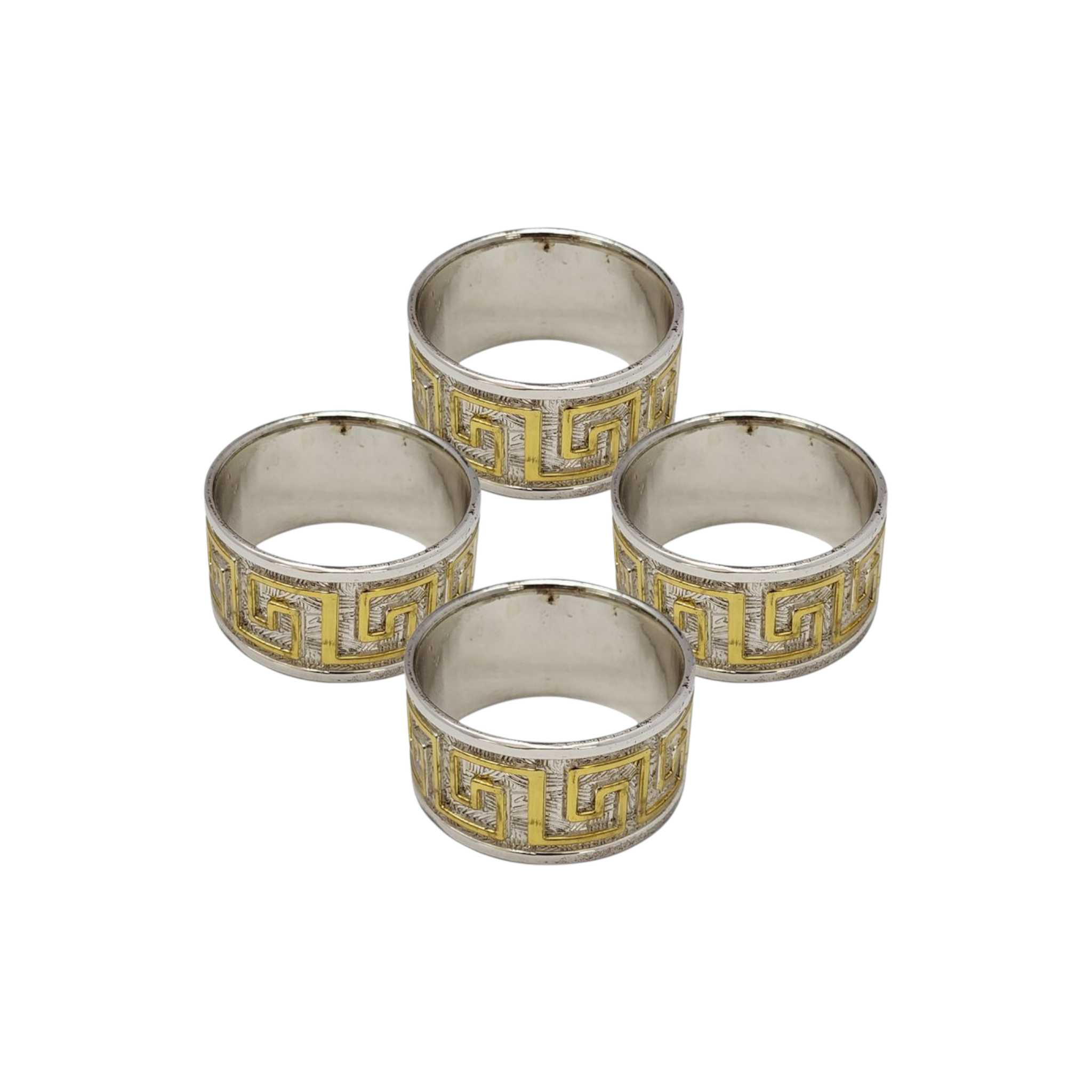 Diamond Napkin Ring Holders Silver with Gold Stainless Steel 4pc Set SGN798