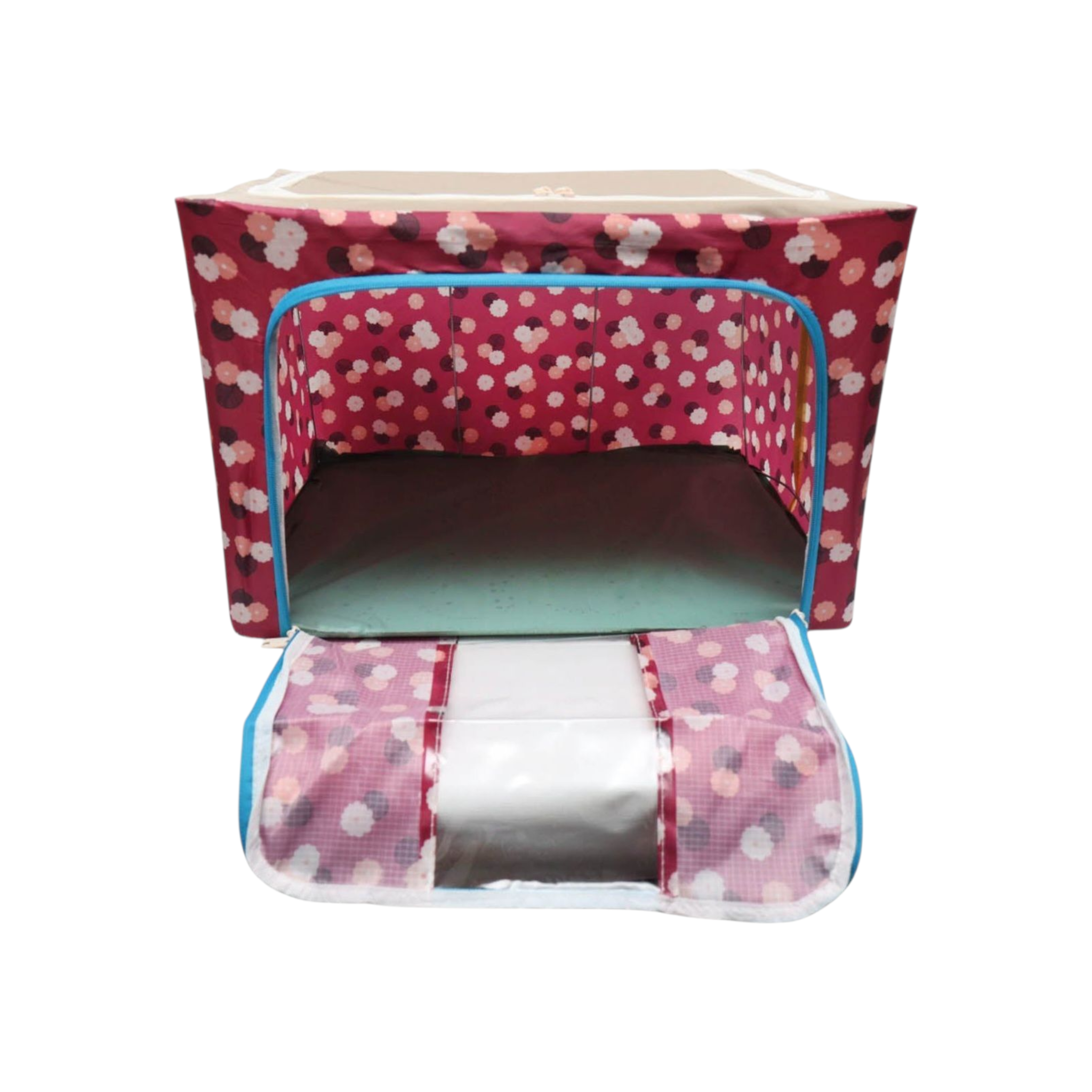 Wardrobe Storage Organiser Box Oxford Material 50x40x33cm Zipper Lid with See-Through Front Panel