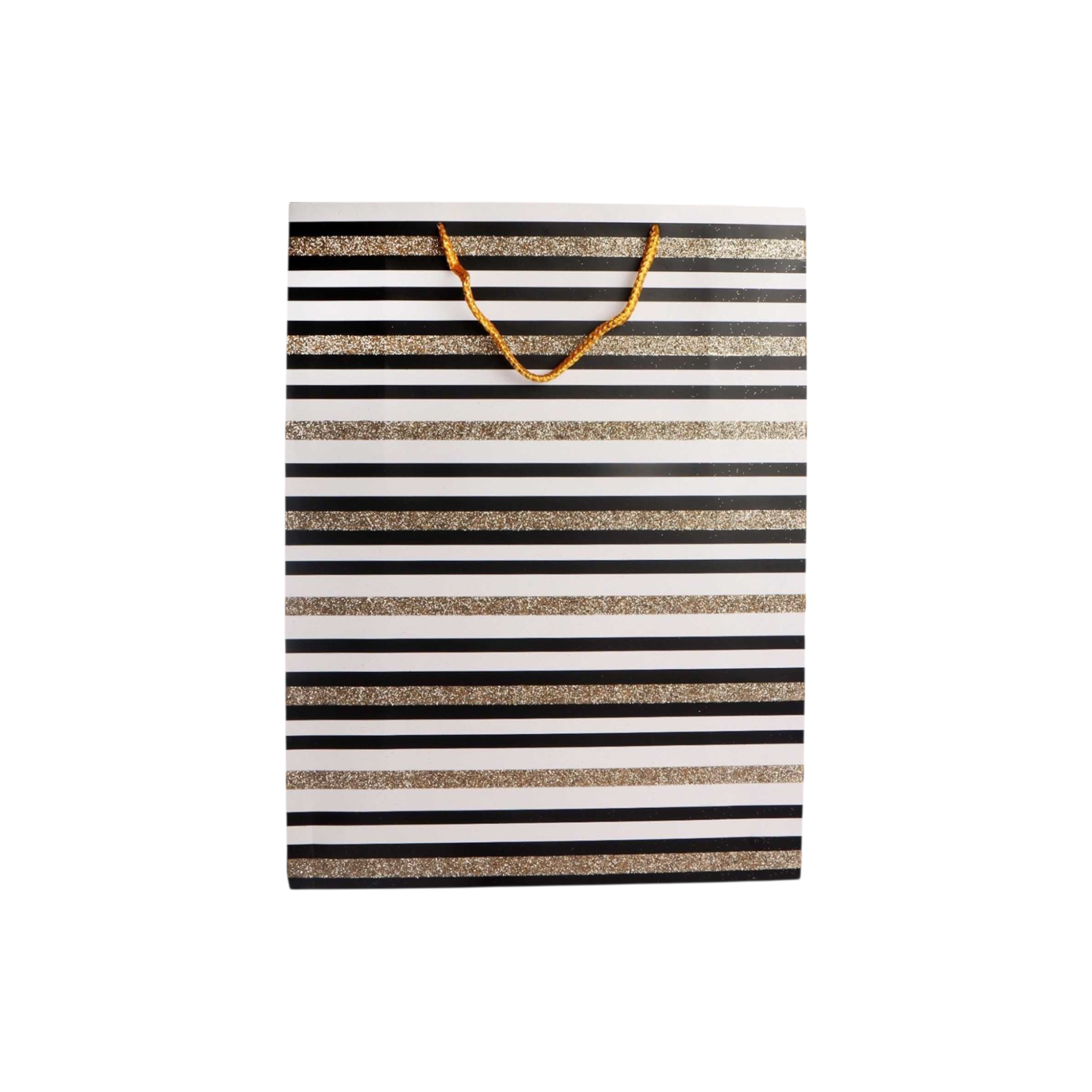 Designer Gift Paper Bag Tinsel Black Gold 18x23cm Mini