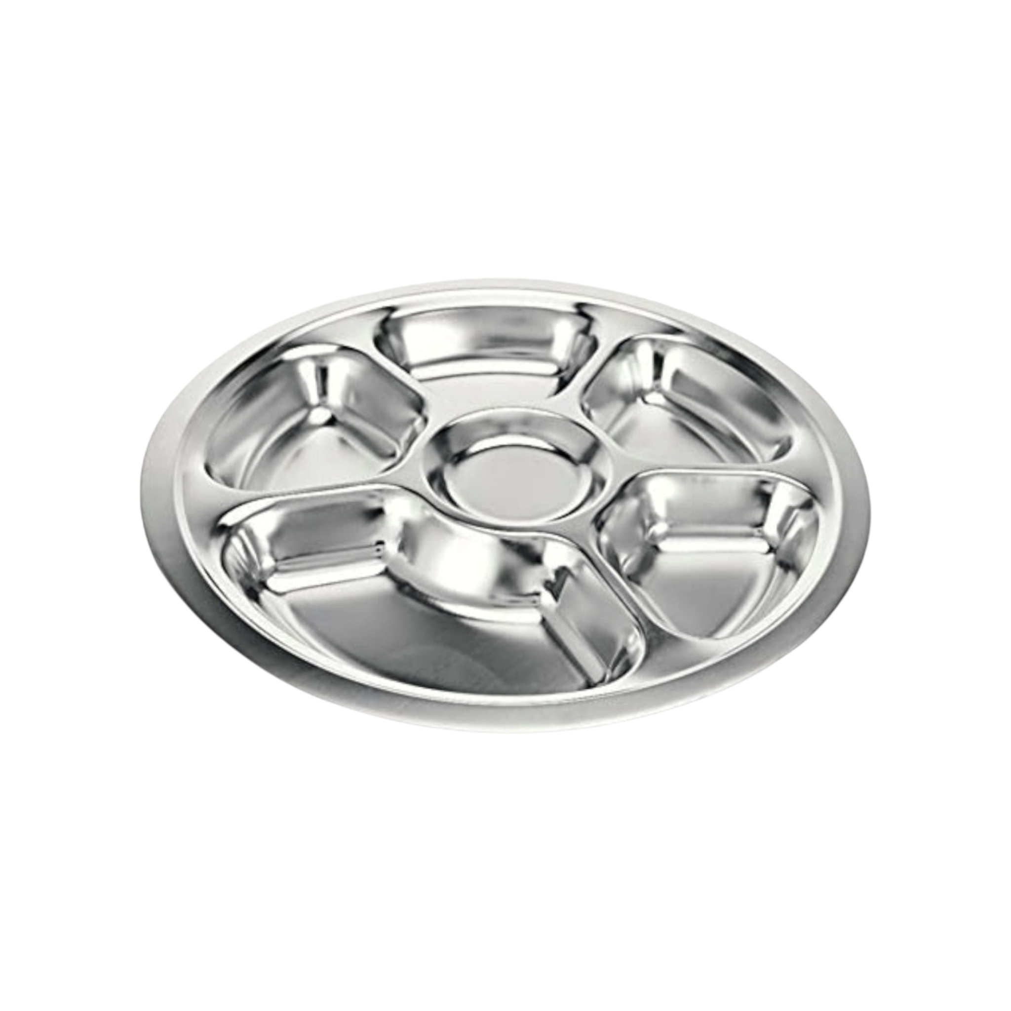 Canteen Lunch Tray Stainless Steel 5-Division Round - Cafeteria Feeding Plate