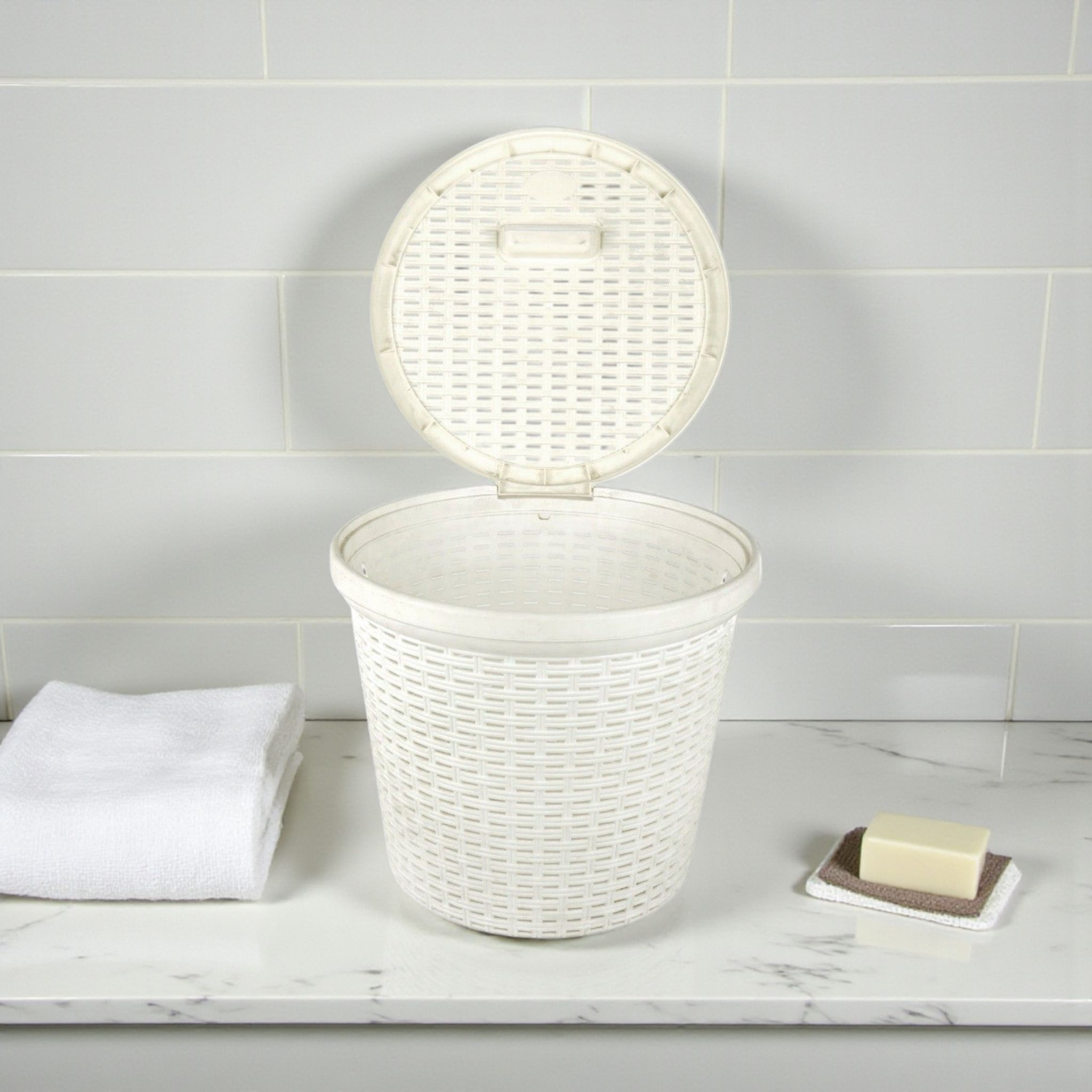 Laundry Slotted Linen Bin Basket Round Cream 429