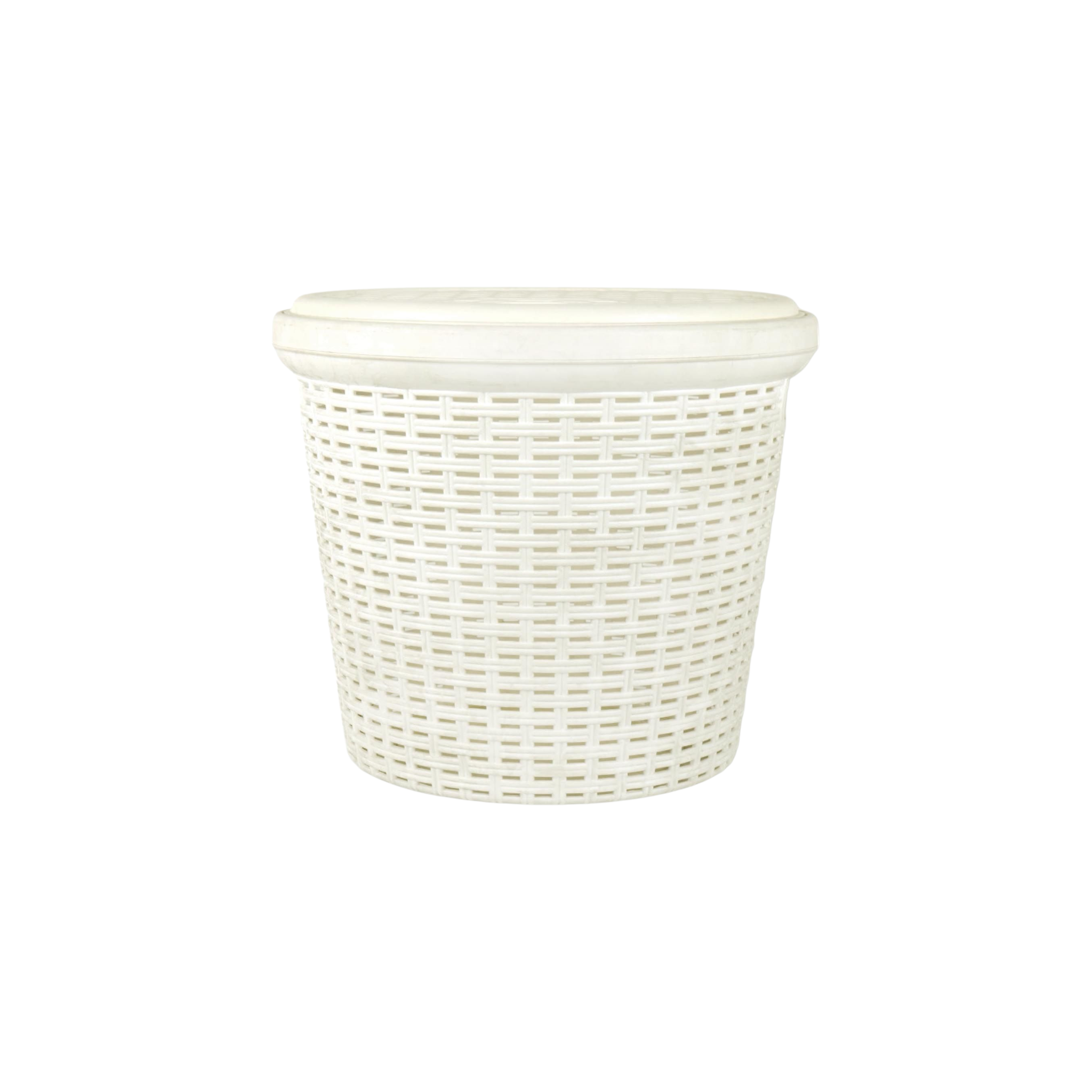 Laundry Slotted Linen Bin Basket Round Cream 429