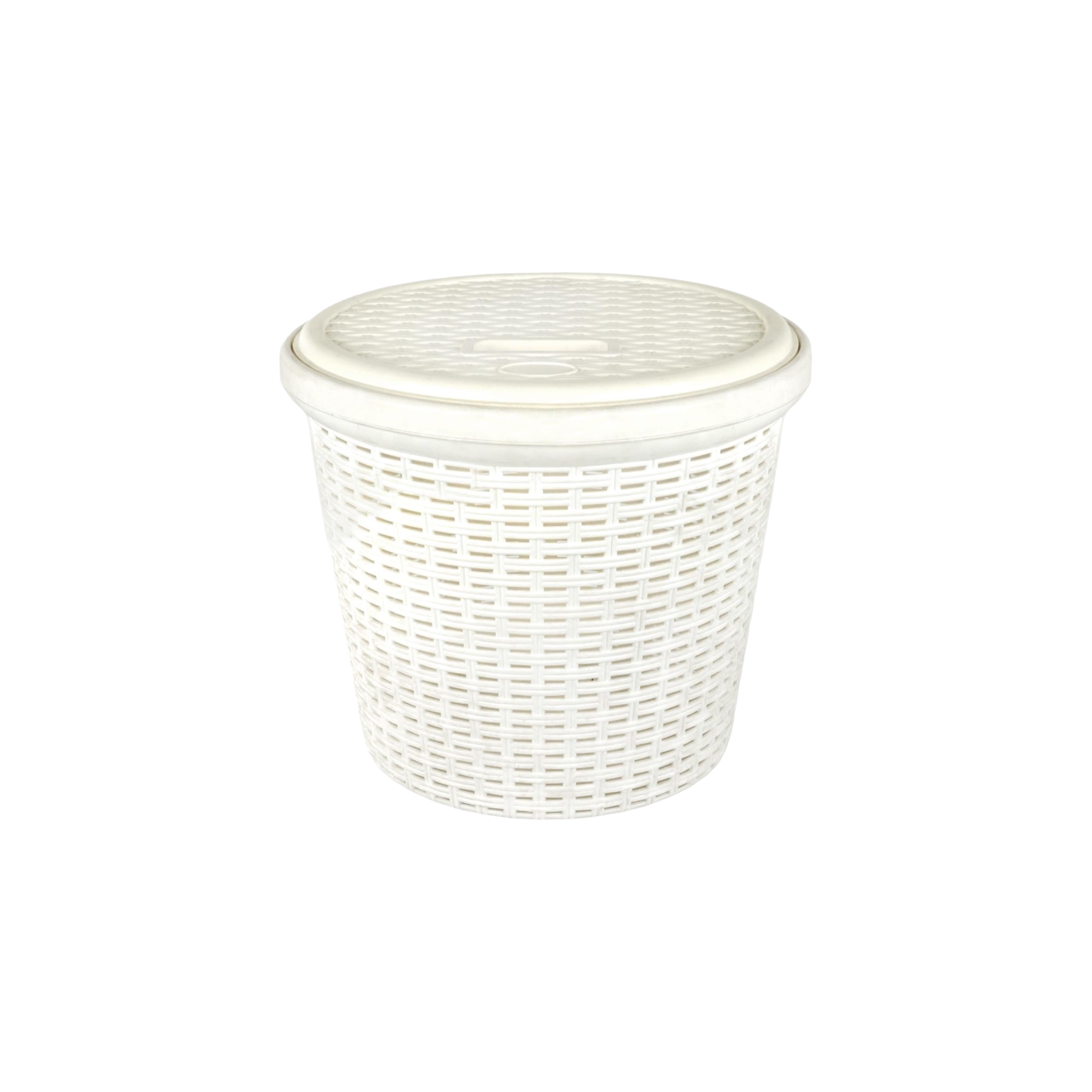 Laundry Slotted Linen Bin Basket Round Cream 429