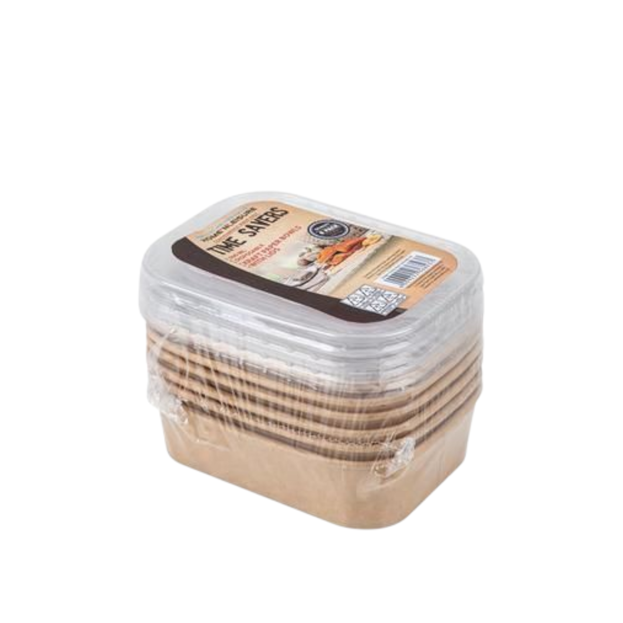 Timesavers Kraft Paper Bowl 650ml - Food Lunch Container Rectangular with Clear Lid 6pcs