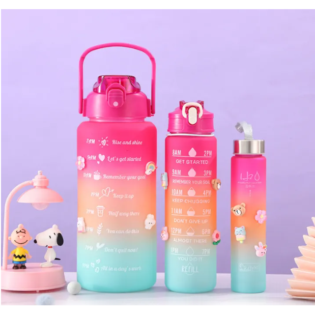 Rainbow Motivational Sports Water Bottle 3-Piece Set
