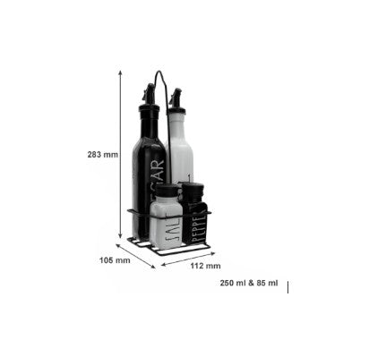 Regent Glass Black and White Condiment 5pc Set-in-a-Caddy 250ml-85ml