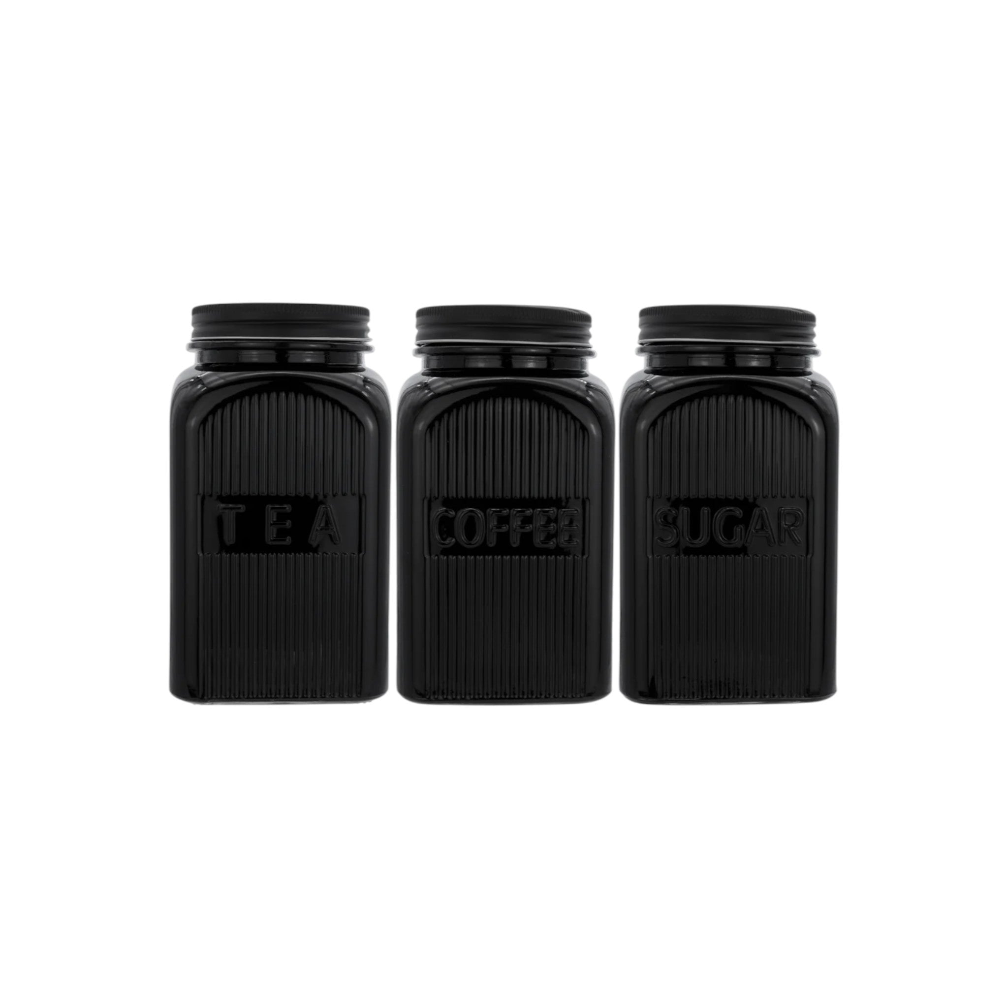 Regent Black Ribbed Square Glass Canister 3pcs Set 1.2L