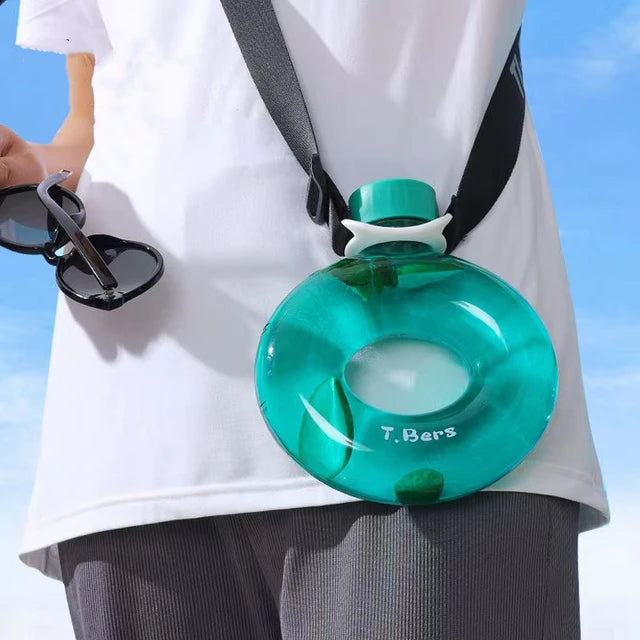 Sports Water Bottle Annular 500ml - Donut Shaped O-Ring 17x16cm Drop Resistant with Strap