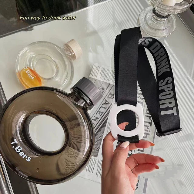 Sports Water Bottle Annular 500ml - Donut Shaped O-Ring 17x16cm Drop Resistant with Strap