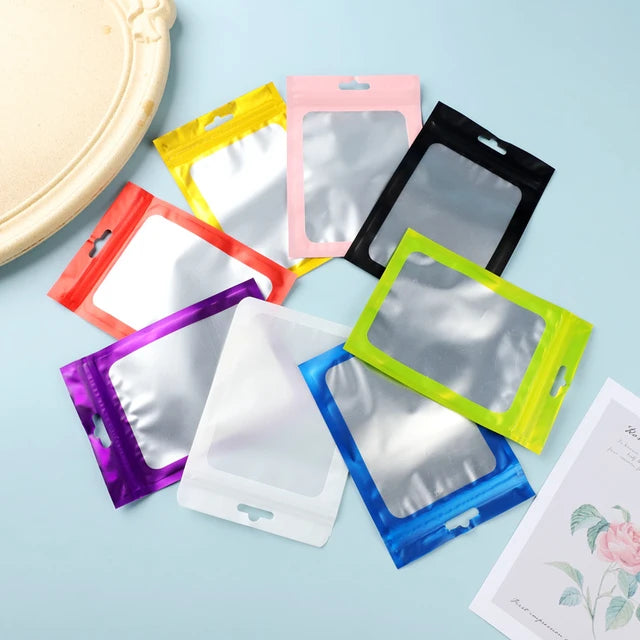 Resealable Mylar Pouch Bags Full Window Display with Euro Loop Punch Hanging Hole 10pack