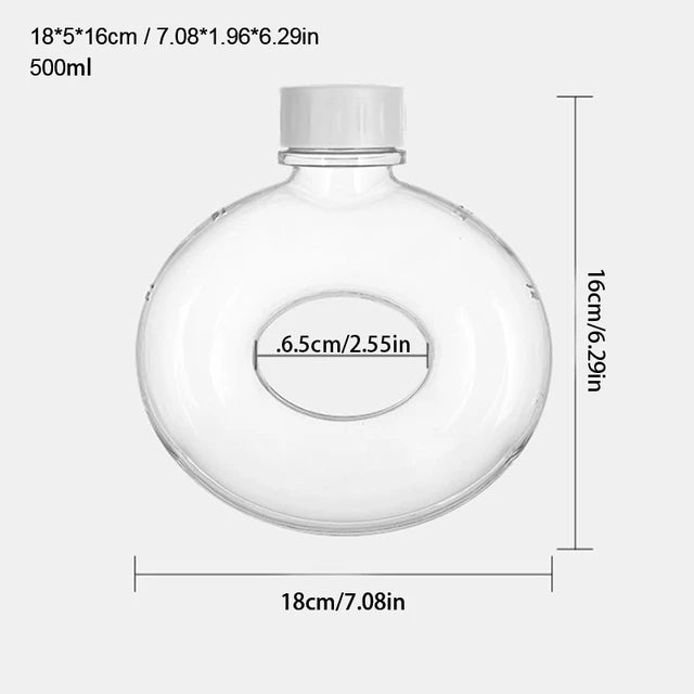 Sports Water Bottle Annular 500ml - Donut Shaped O-Ring 17x16cm Drop Resistant with Strap