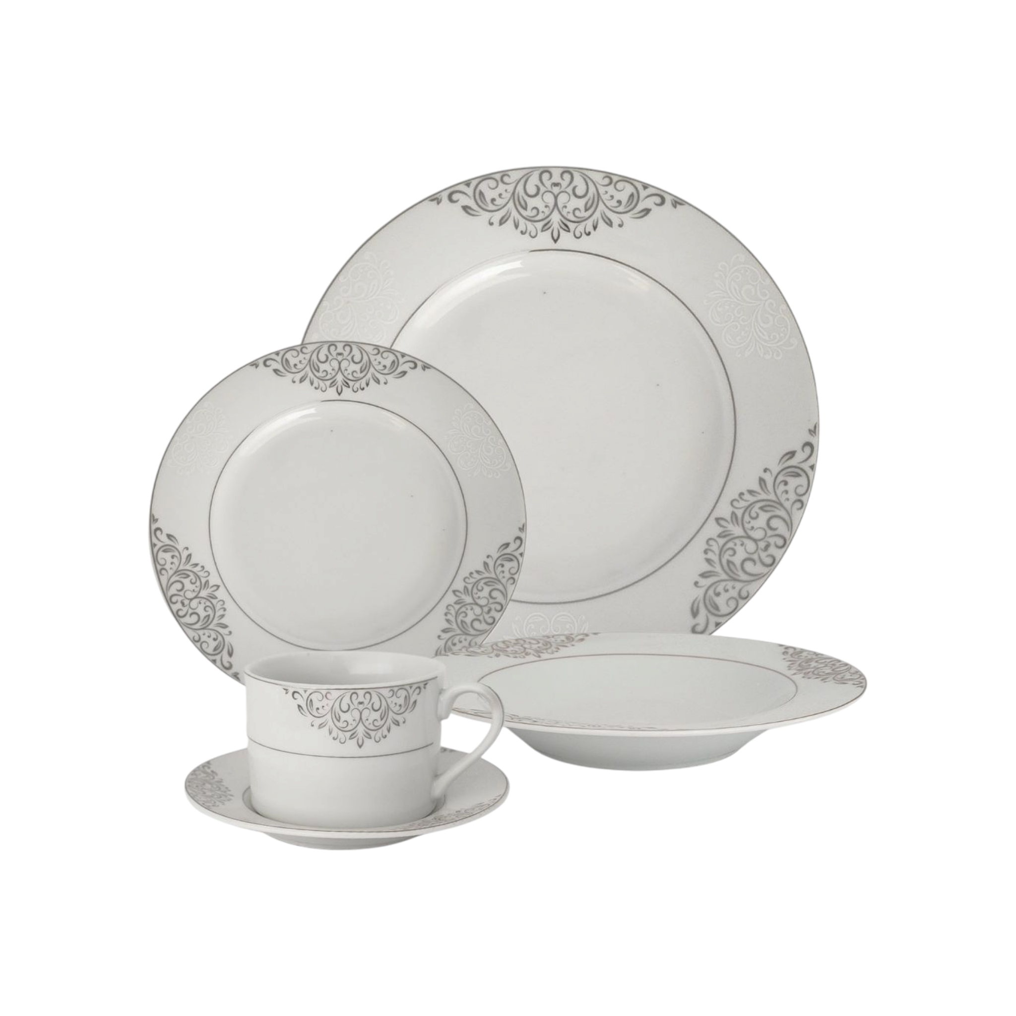 Porcelain Dinner Set 47pc Silver Flower Pattern Dinner SGN1423