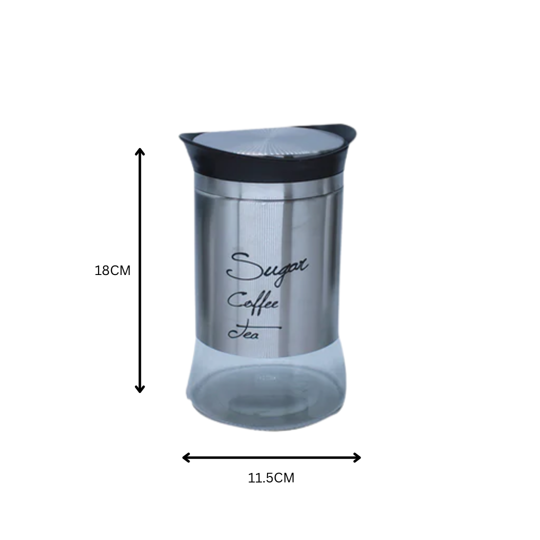Glass Canister Set 3pc Tea/Coffee/Sugar Stainless Steel Outer SGN1777