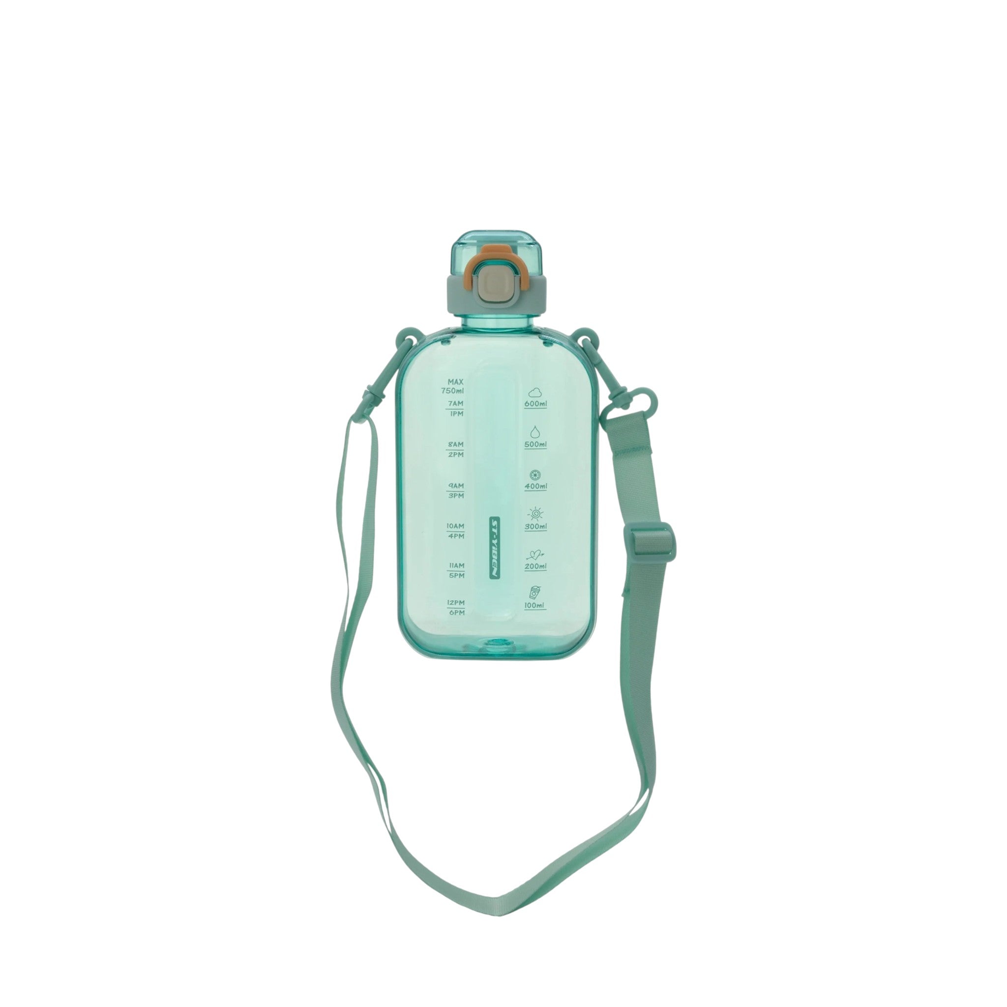 Regent Rectangle Turquoise Transparent Water Bottle Plastic Strap 750ml