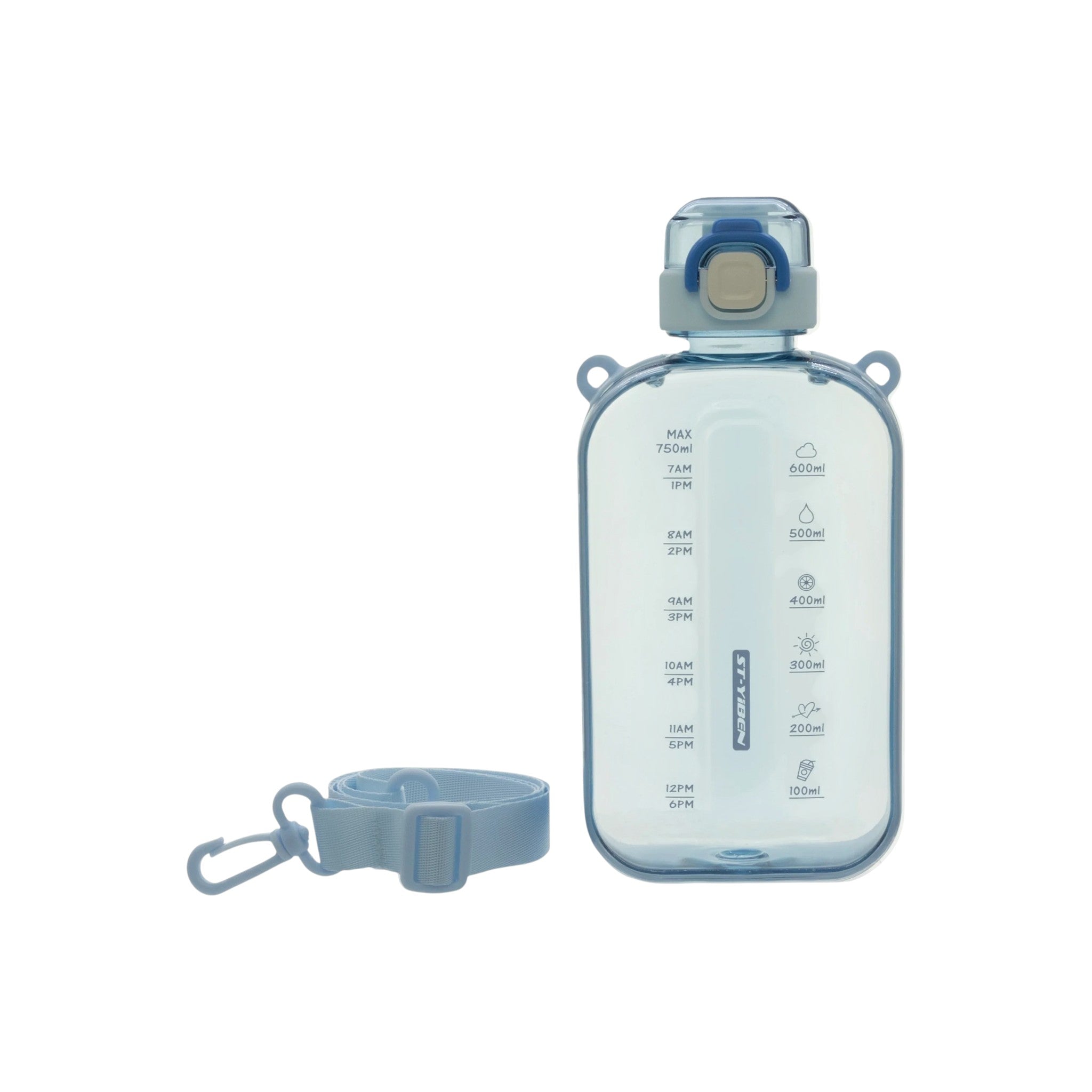 Regent Sports Water Bottle 750ml Blue Transparent with Plastic Strap