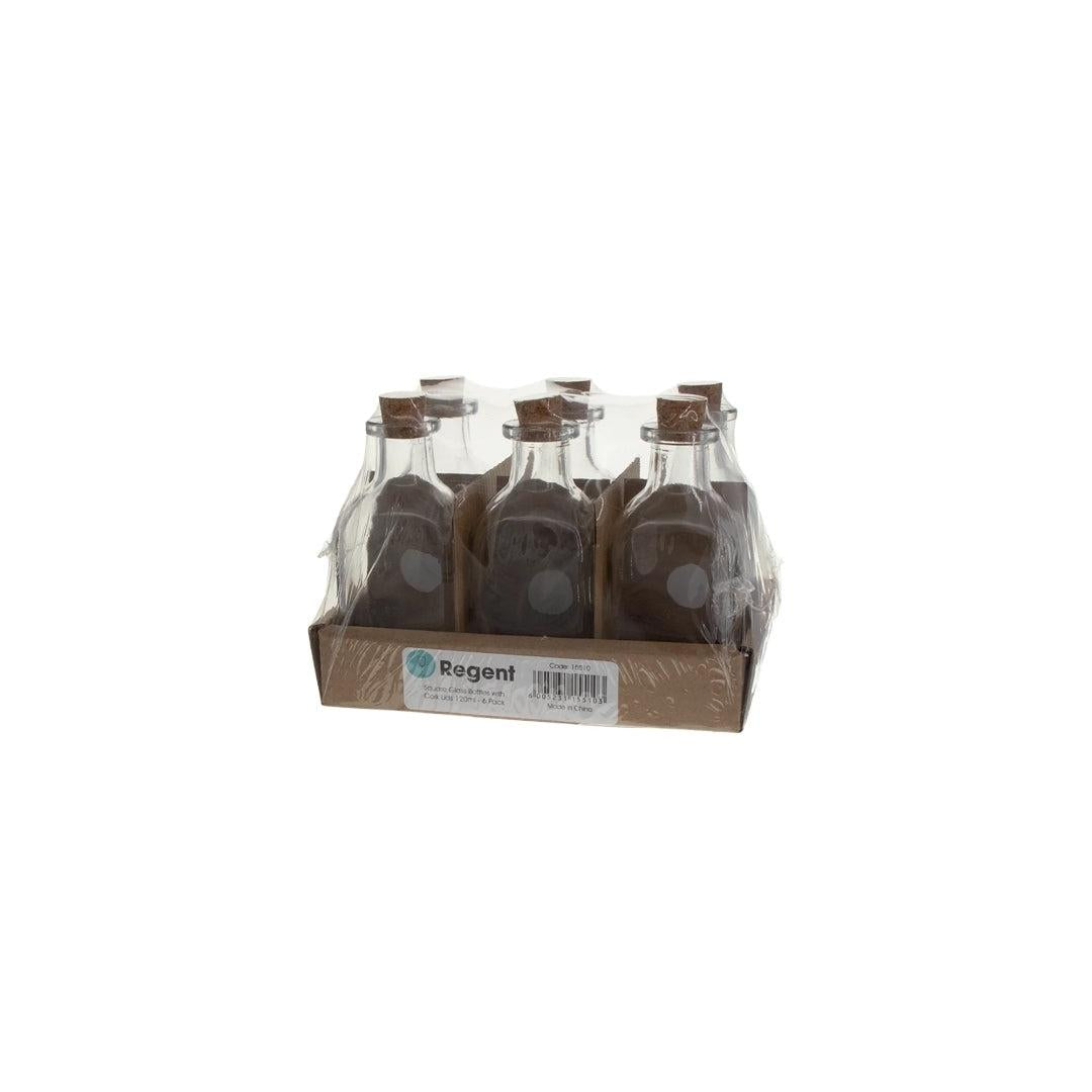 Regent Glass Square Bottle 120ml with Cork Lid 6pack