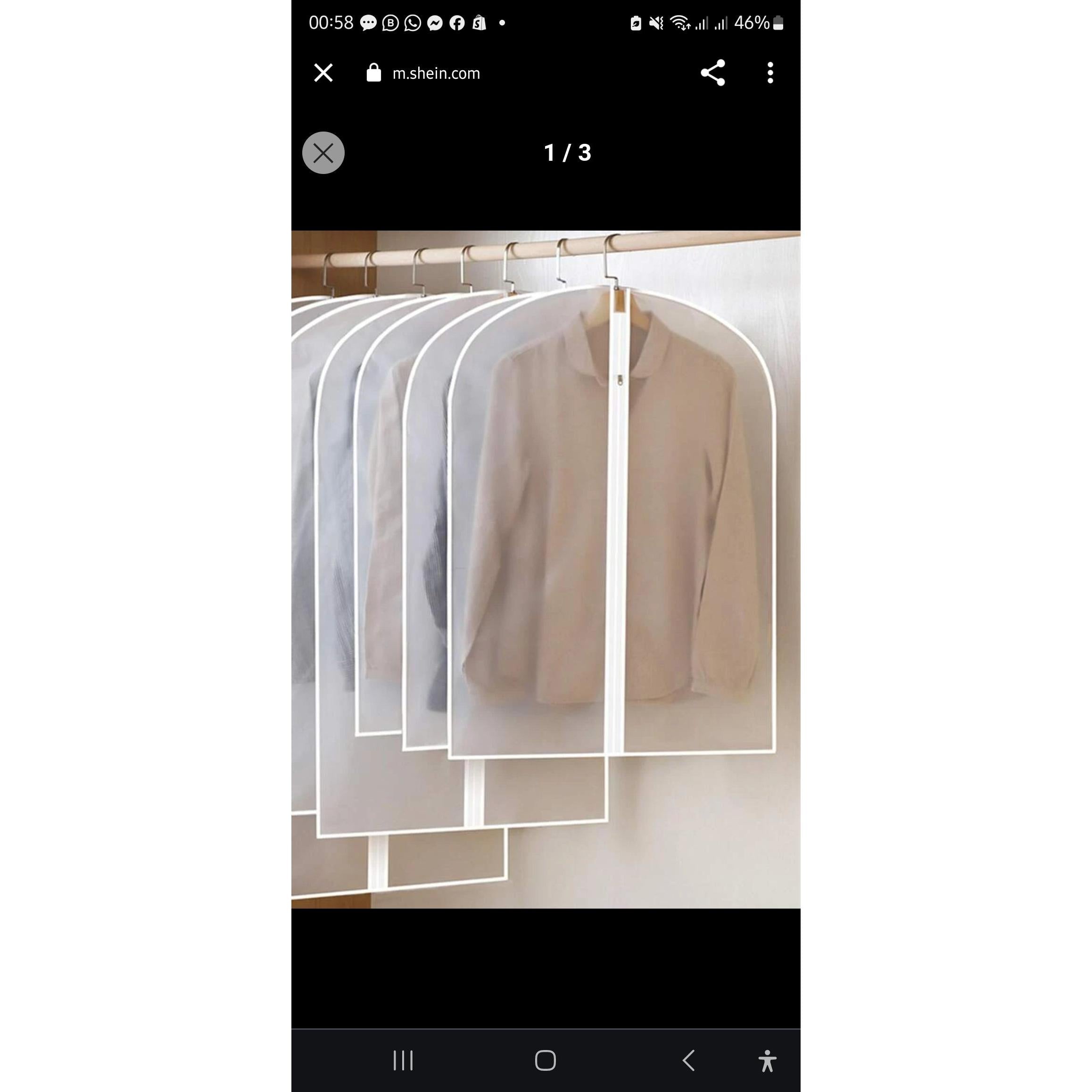 Peva Plastic Suit Cover Bag Zippered 60x120cm 1pc