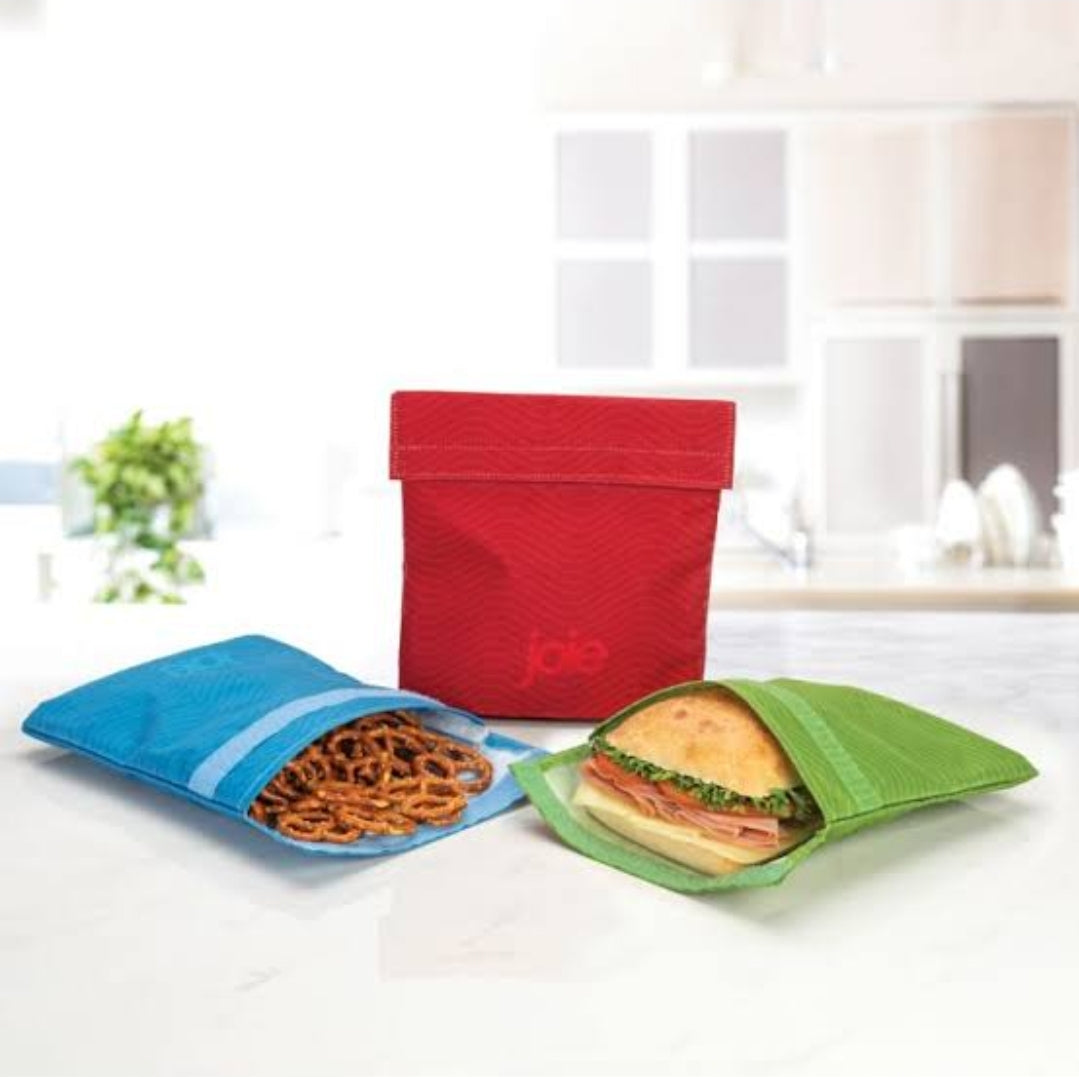 Joie Antibacterial Sandwich Zip Bags 3pc Set Assorted Colors