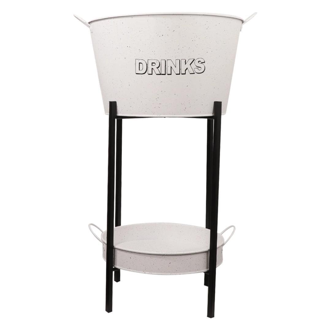 Bar Butler Beverage Ice Bucket White with Handles & Mottled Black On Black Stand